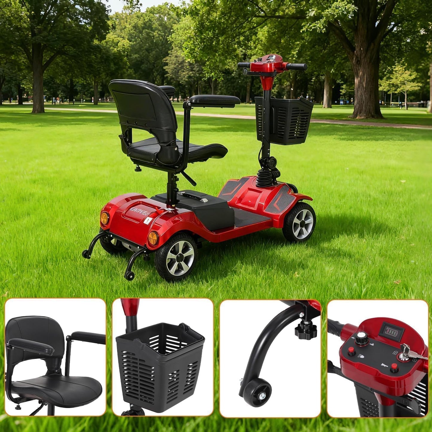 Foldable 4-Wheel Mobility Scooter for Adults & Seniors, 330LBS Heavy Duty, 20-Mile Range Electric Mobility Scooter, 3.7 MPH Lightweight Folding Mobility Scooter for Indoor Outdoor Travel