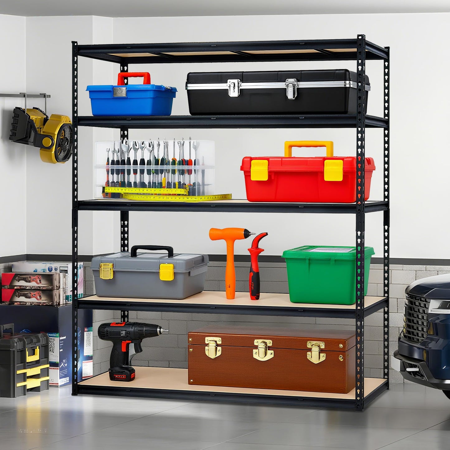 Garage Storage Shelves 5 Tiers, Heavy Duty Storage Shelving Racks with 3000 LBS Capacity, 60 " L x 24 in W x 72 in H Metal Adjustable Shelving Unit for Kitchen Pantry Basement Bathroom Laundry