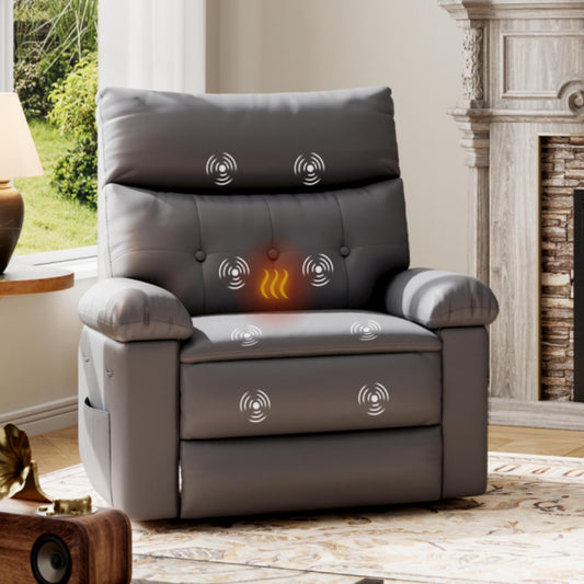 GarveeHome Oversized Leather Recliner Chair - Heat and Massage, Swivel Rocker Manual Recliner for Adults, Lazy Rocking Chair with Comfort Arms and Back Single Sofa for Living Room