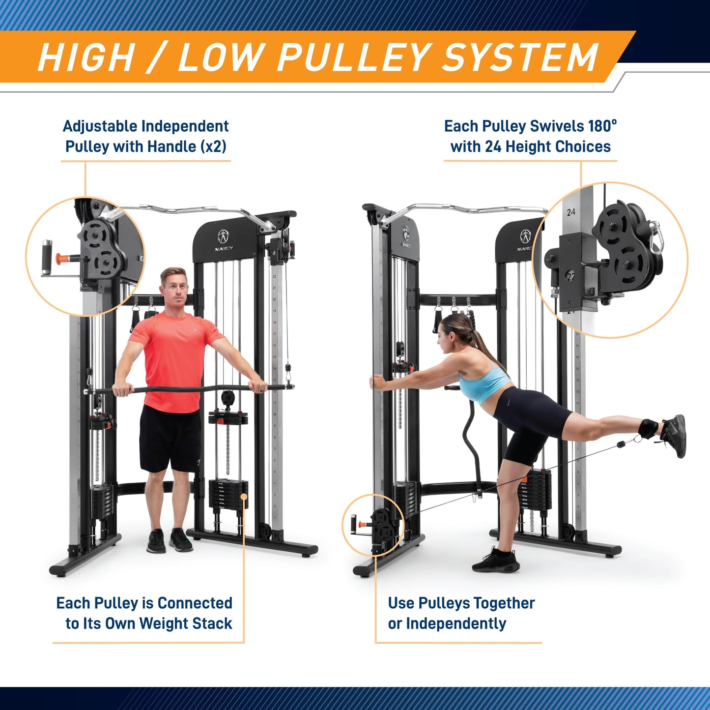 Marcy Strength Training Multi-Functional Trainer with 200 lb Weight Stacks, 2:1 Ratio Cable Pulley Station Home Gym System MFT-942
