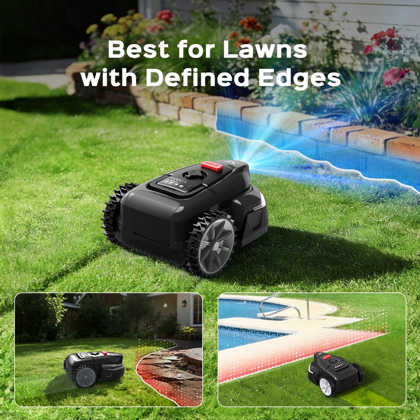 LEBOSBO V3 Robotic Lawn Mower with AI Vision Technology, Adjustable Grass Cutting Height, APP Control, Low-Noise Performance, No-Go Zone Function, Efficient Robot Lawn Mower for Small Lawns(Jet Black)