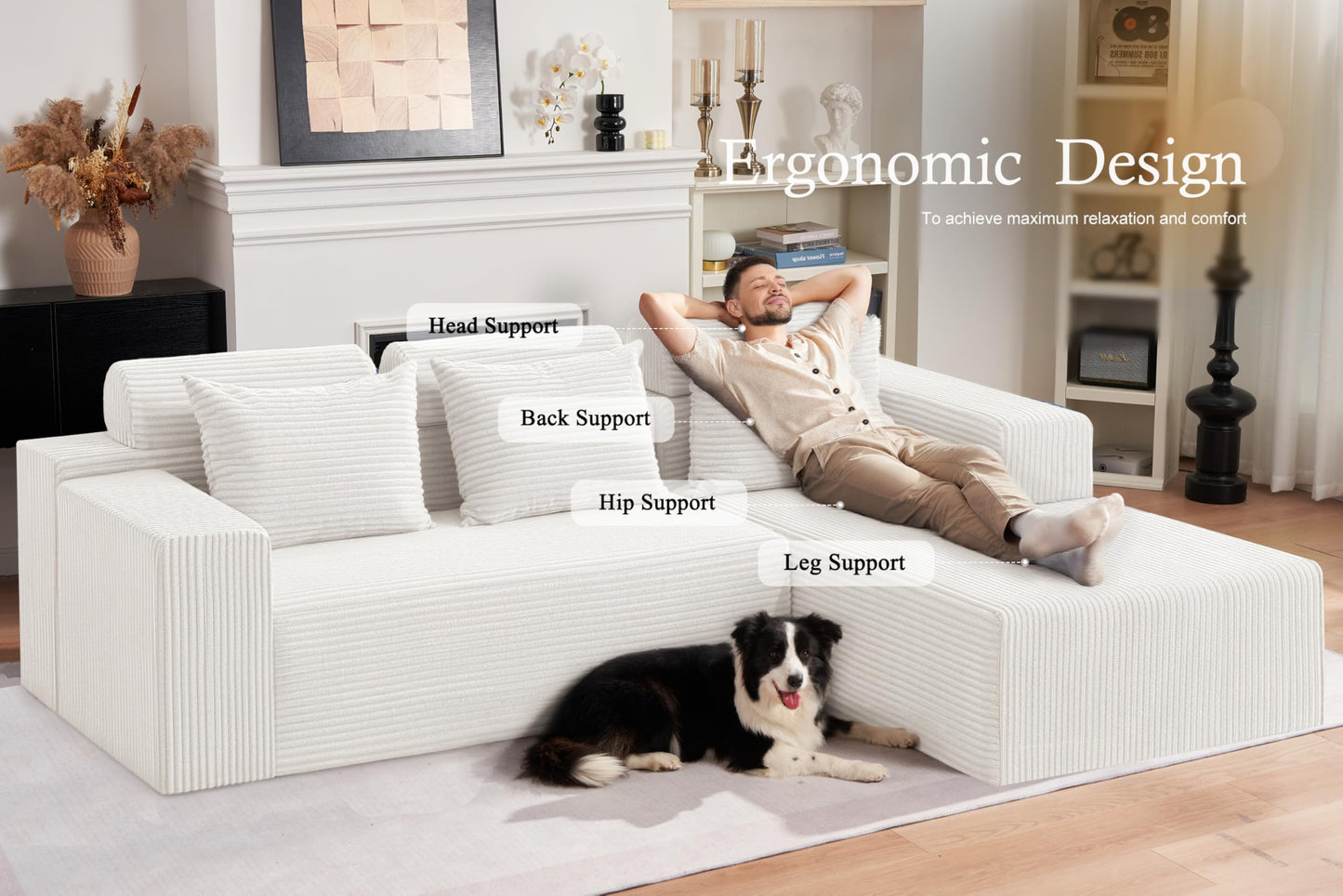 HABUTWAY Sectional Couches for Living Room,No Assembly L Shaped Couch 105" Modular Sectional Sofa Couch with Deep Seat,Cloud Couches Furniture Sets for Apartment,Corduroy (Beige, Right Facing)