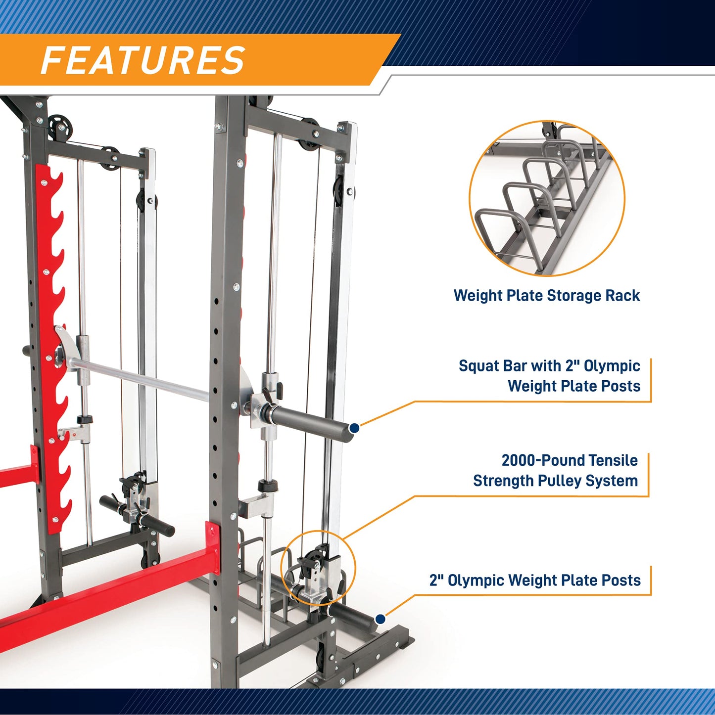 Marcy Smith Machine Home Gym System SM-4903, All-in-One Strength Training Cage with Weight Bench, Pulley, Squat Rack & Workout Stations for Full Body Workouts