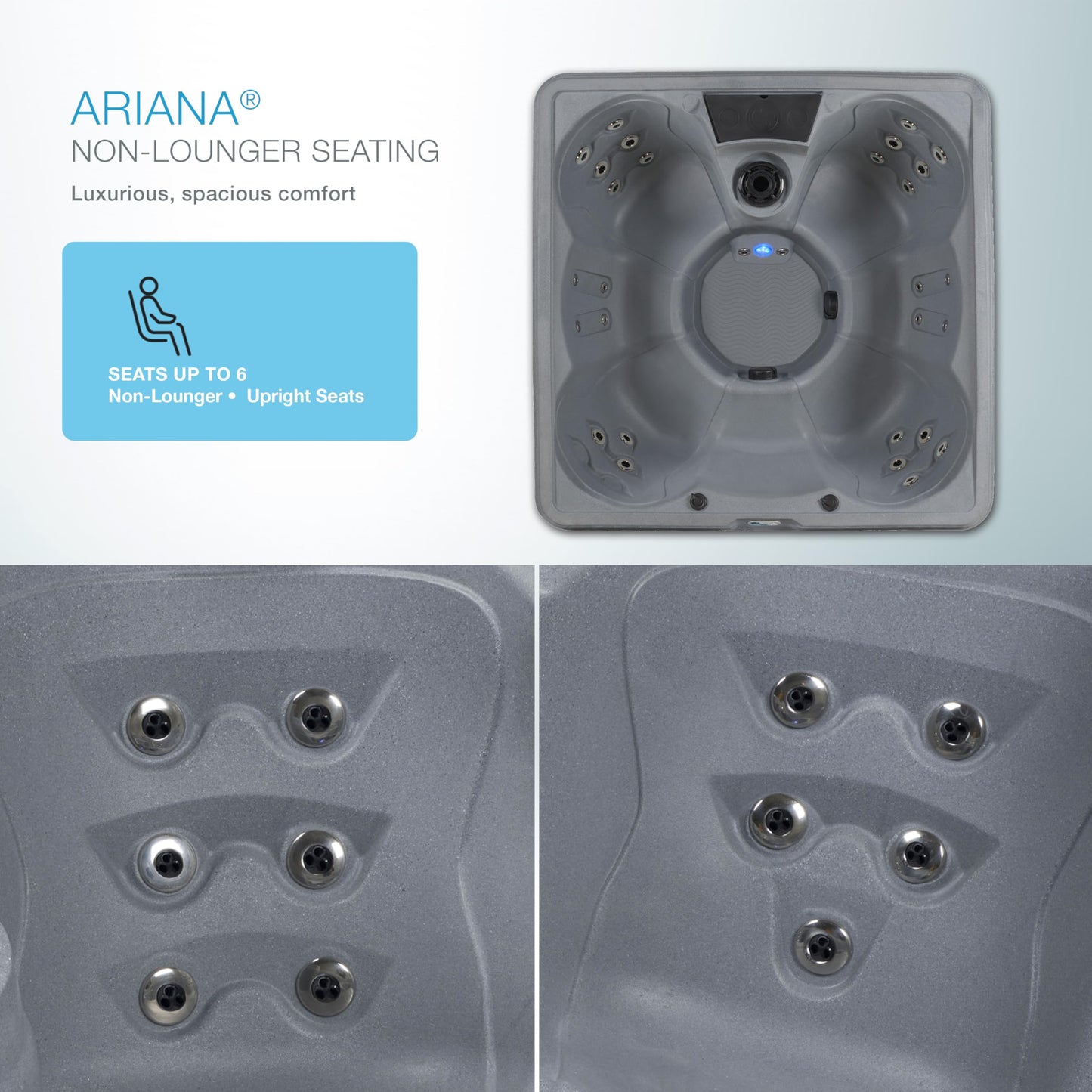 AquaLife Ariana™ 7-Person 30-Jet Non-Lounger Hot Tub with LED Lighting, Insulated Cover, Built-in Ice Bucket, Stainless Steel Heater and Ozonator