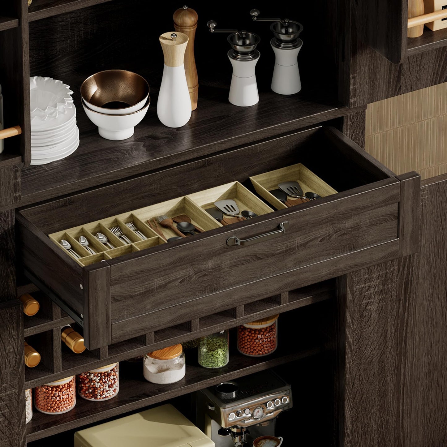 Ball & Cast Farmhouse Kitchen Pantry Cabinet, Brown, 71 Inch