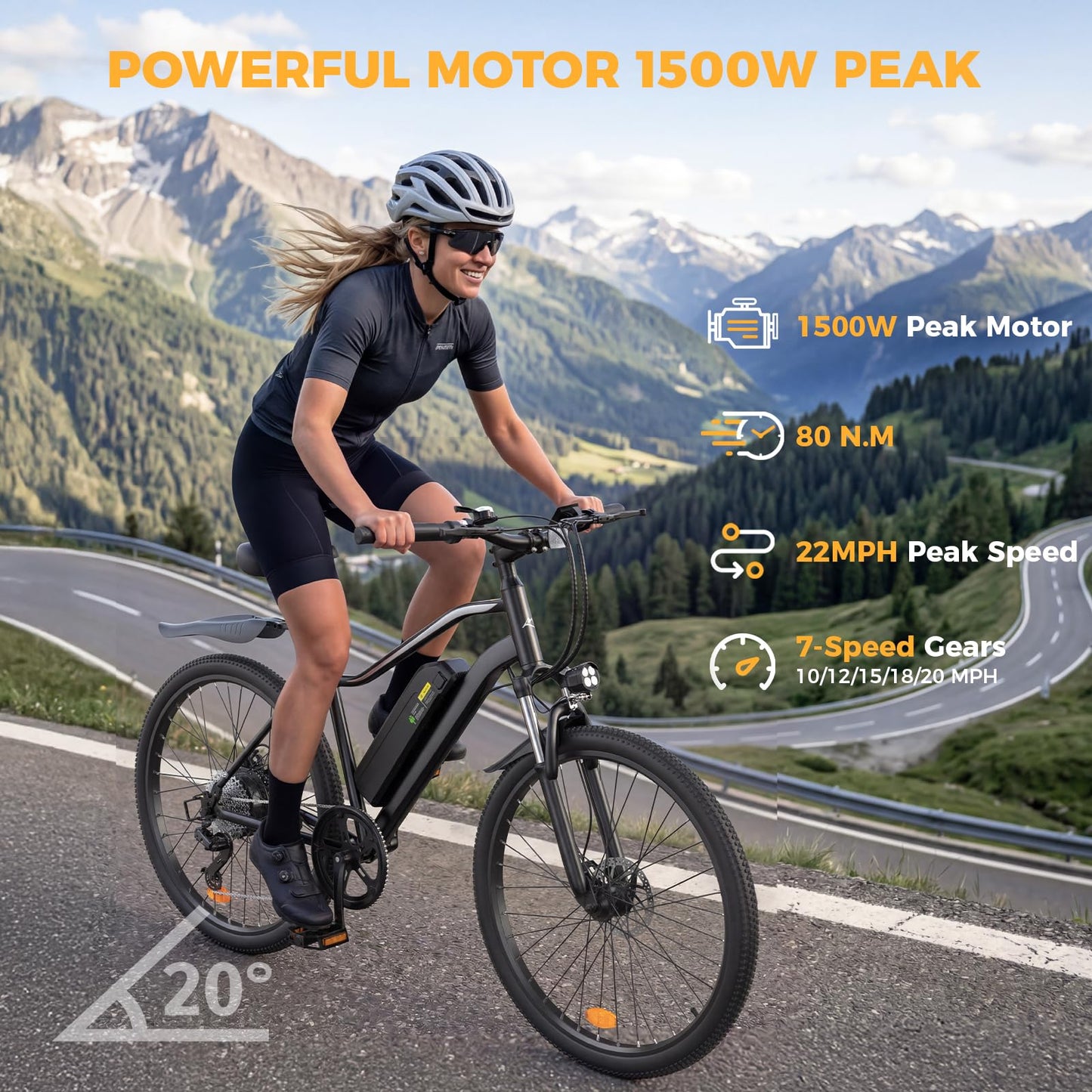 AYOLNY Electric Bike for Adults, 1500W/1000W Peak Motor 26" Ebike & 14" Foldable Electric Bike, 80/70/55 Miles Range 36V Battery Electric Bicycle for Commuting