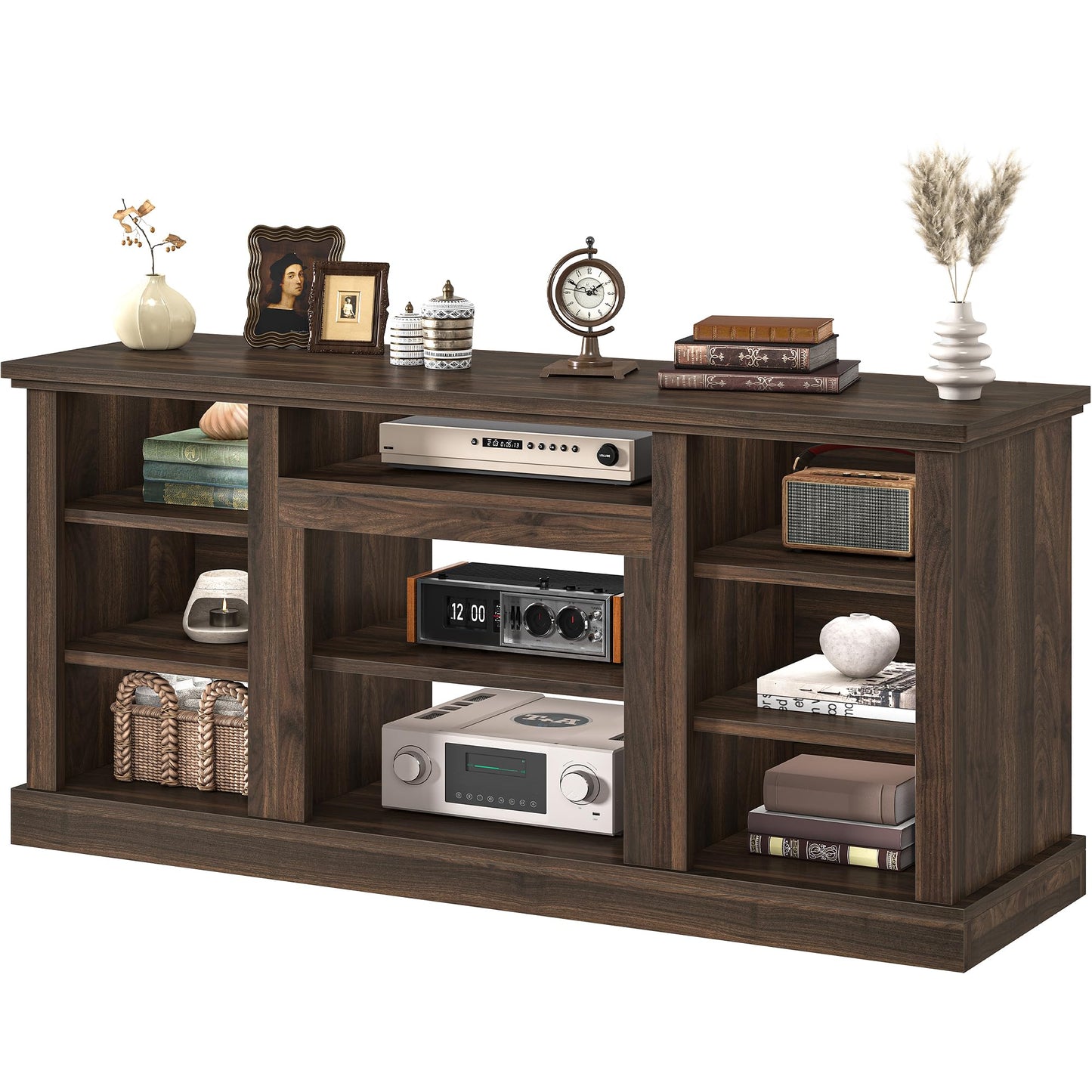 YITAHOME Farmhouse TV Stand for 75/80 Inch TVs, Entertainment Center with Adjustable Shelf & Open Storage, TV Console Table with Cord Management for Living Room, Bedroom (Walnut)