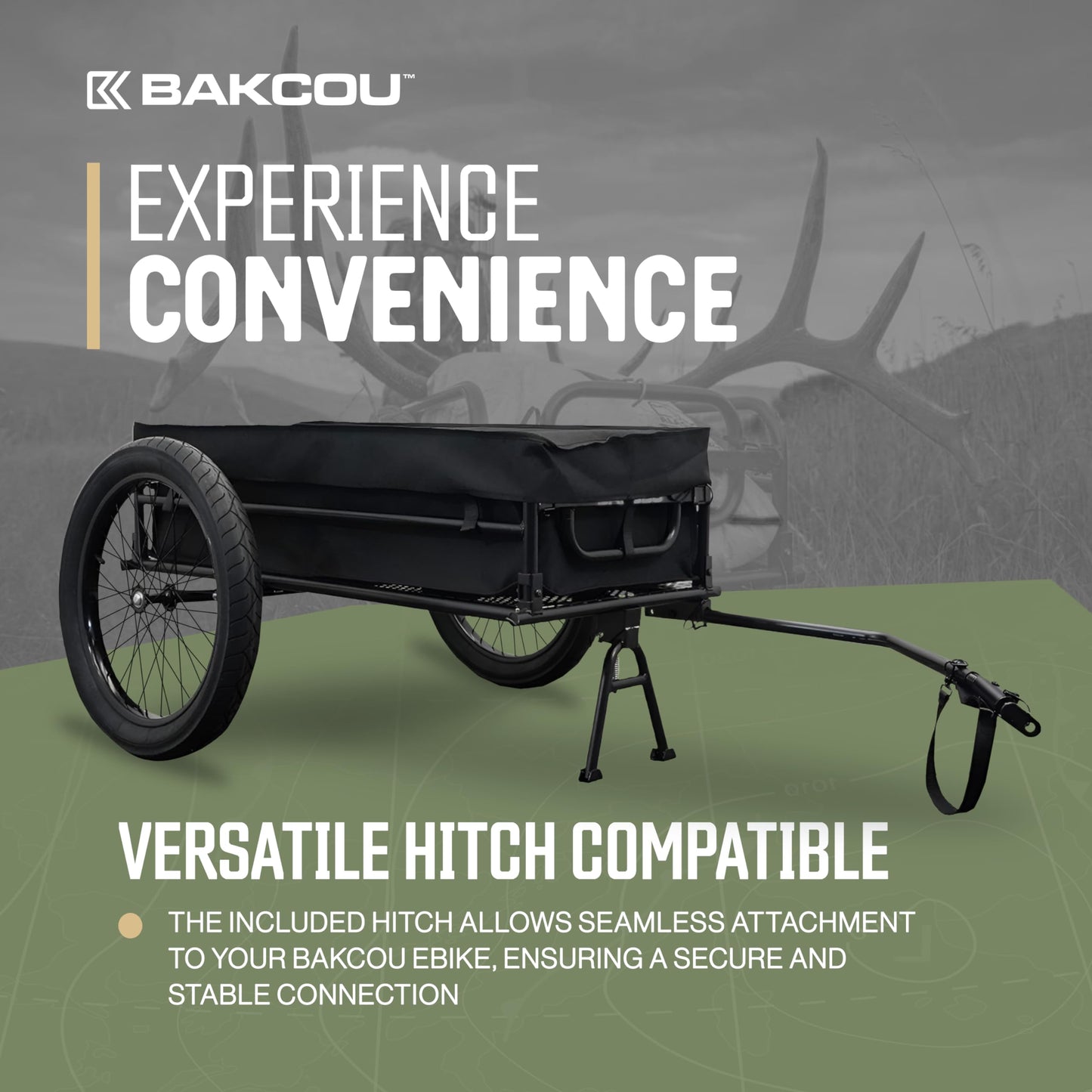 Bakcou - Folding Cargo eBike Trailer with 20" x 3" Fat Tires, Canvas Liner, Hitch, Axle Extenders & Kickstand - 150-200 lbs Capacity