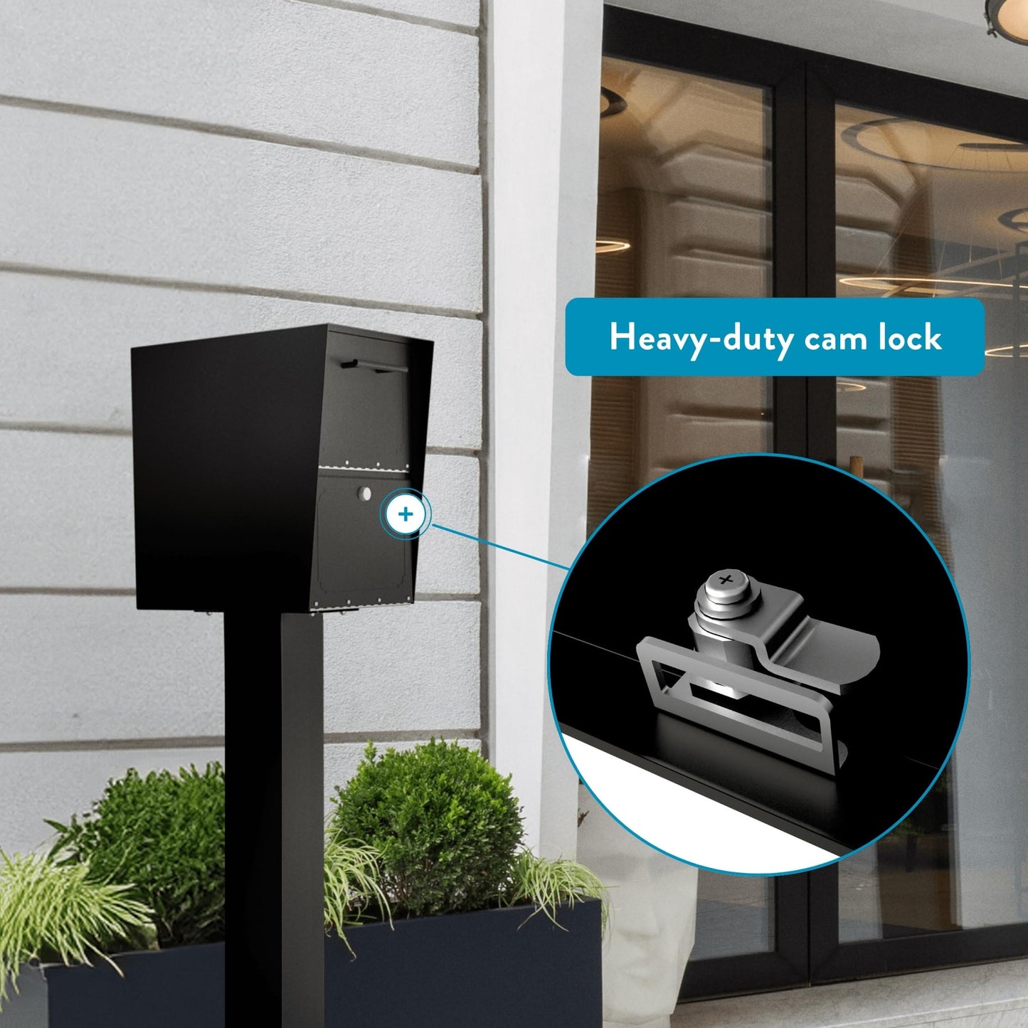 Architectural Mailboxes Oasis® Drop Box Secure, Locking Heavy Duty, Steel Metal Package Box for Outside, Black XL Extra Large with Magnetic Waterproof Door