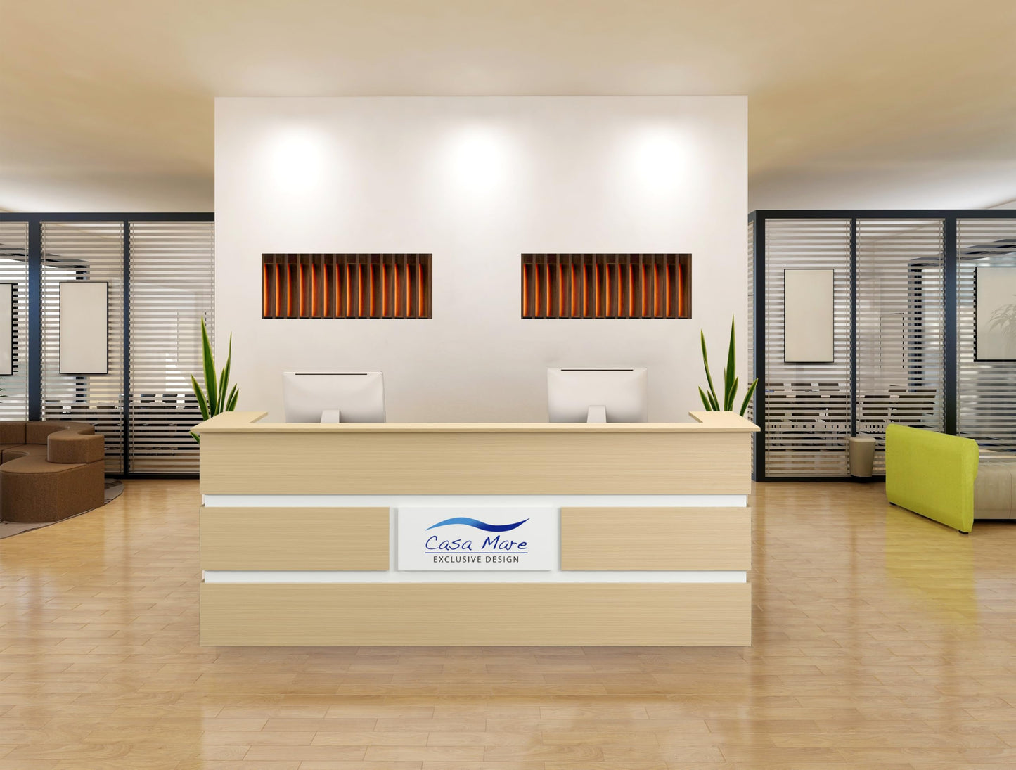 Mares 87" Wood Office Reception Desk Counter & Drawers w/Telescopic Rails & Chrome Handles | Cable Grommet Holes | Option to Add Logo | Front Table Furniture Nail Hair Beauty Salon Spa Restaurant