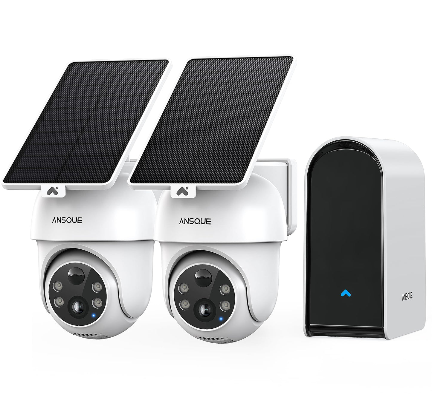 ANSQUE Security Cameras Wireless Outdoor Home System, 2 Camera Kit, No Subscription Fees, Solar Powered, Local Storage, 365-Day Battery Life, 360°PTZ Surveillance, Auto Tracking, 2K Color Night Vision
