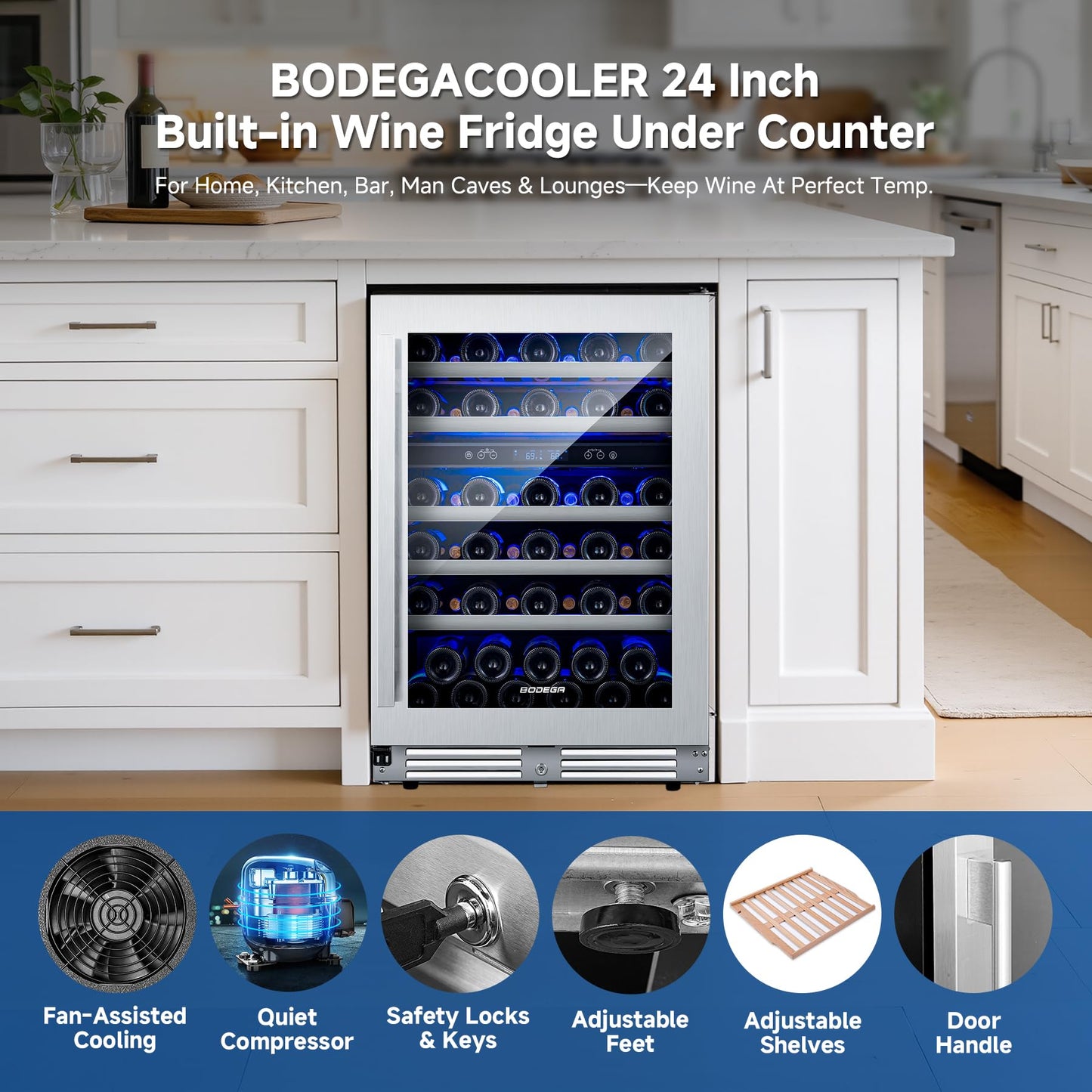 BODEGA COOLER Wine Fridge Cooler - 24 Inch Dual Zone Wine Fridge Holds 56 Bottles, 41-68°F Wine Refrigerator, Built in Fridge, Freestanding Adjustable Shelves Fridge for Beer Soda Drink Bar, 5.8 Cu.Ft