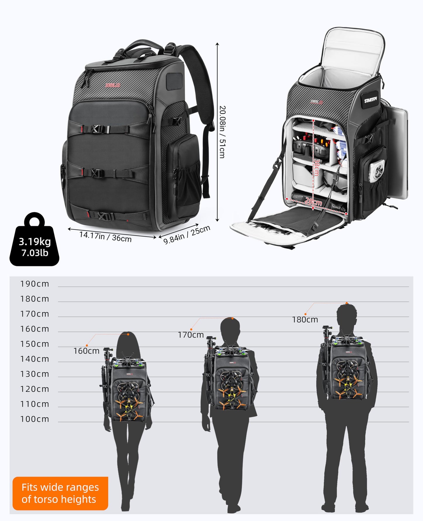 FPV Drone Backpack -40L Ultimate All-in-One Professional Travel Camera Case for FPV Racing Quadcopter/DJI Drone/Tripod/15.6" Laptop Combo with Waterproof Rain Cover & 2 Battery Tool Kit Bags