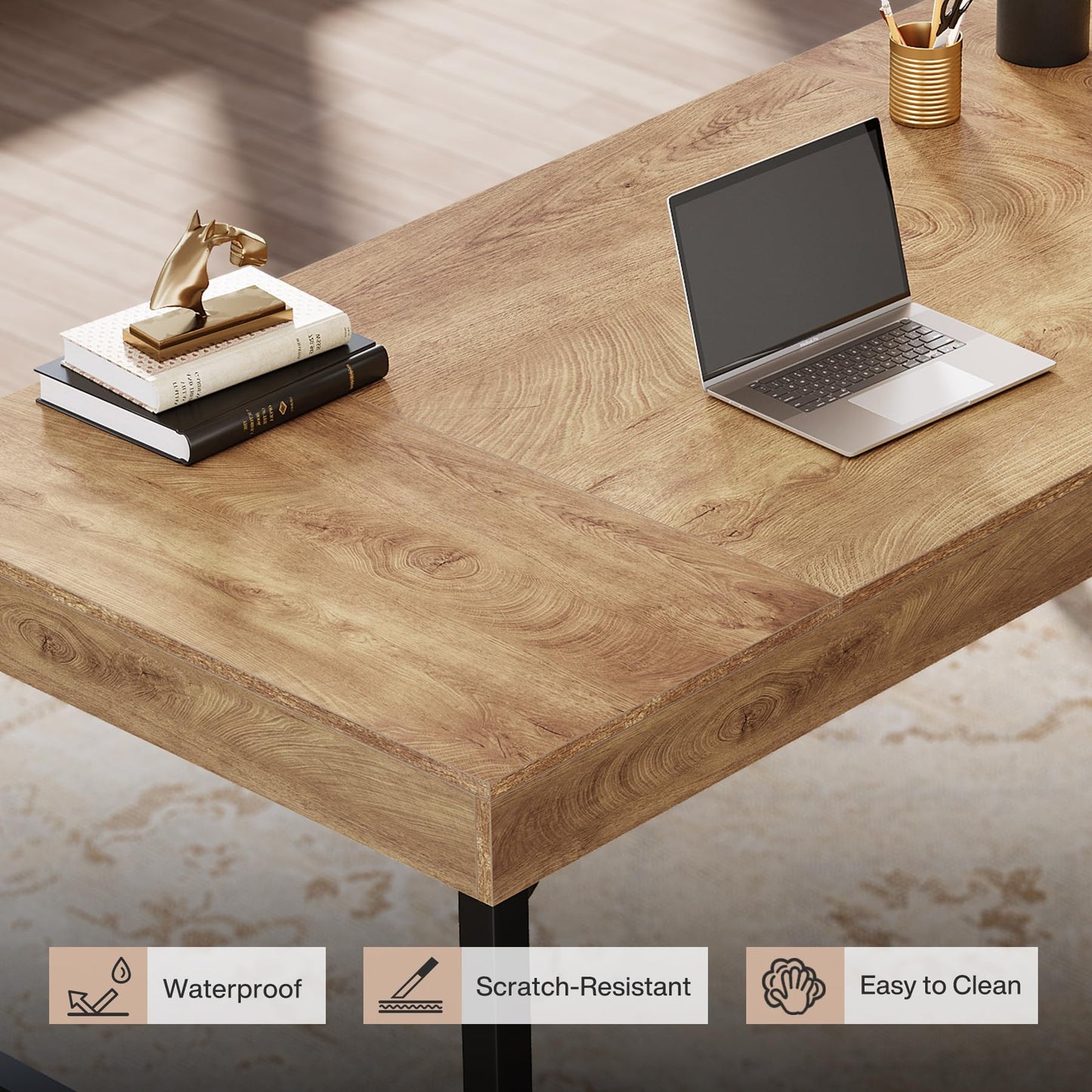 Tribesigns 55" Industrial Executive Desk for Home Office, Rustic Simple Computer Laptop Desk with Strong Metal Legs, Study Writing Table Business Workstation, Small Conference Table