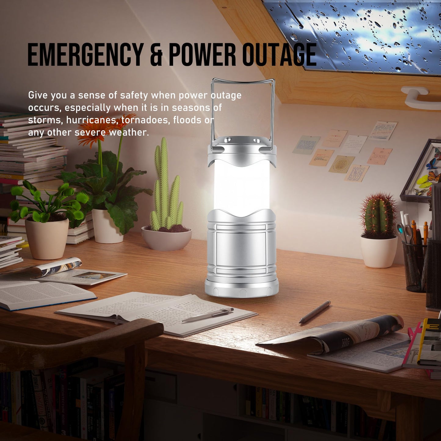 Lichamp LED Camping Lantern, 4 Pack Battery Powered, Portable Collapsible Light, Silver, Model CLS-B004SL