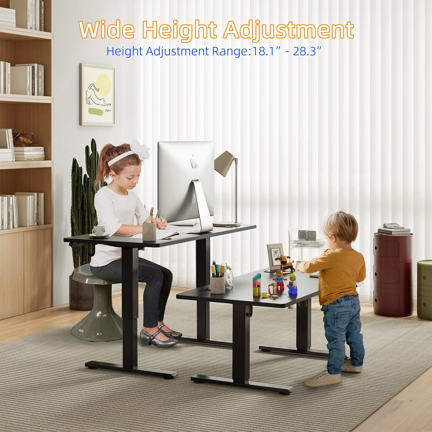 YIHAYO Low Height Adjustable Desk, Lifts 18.1-28.3 Inches, Electric Standing Desk for Short People, 48 x 24 Inches Computer Table with Splice Board for Home Office, Black