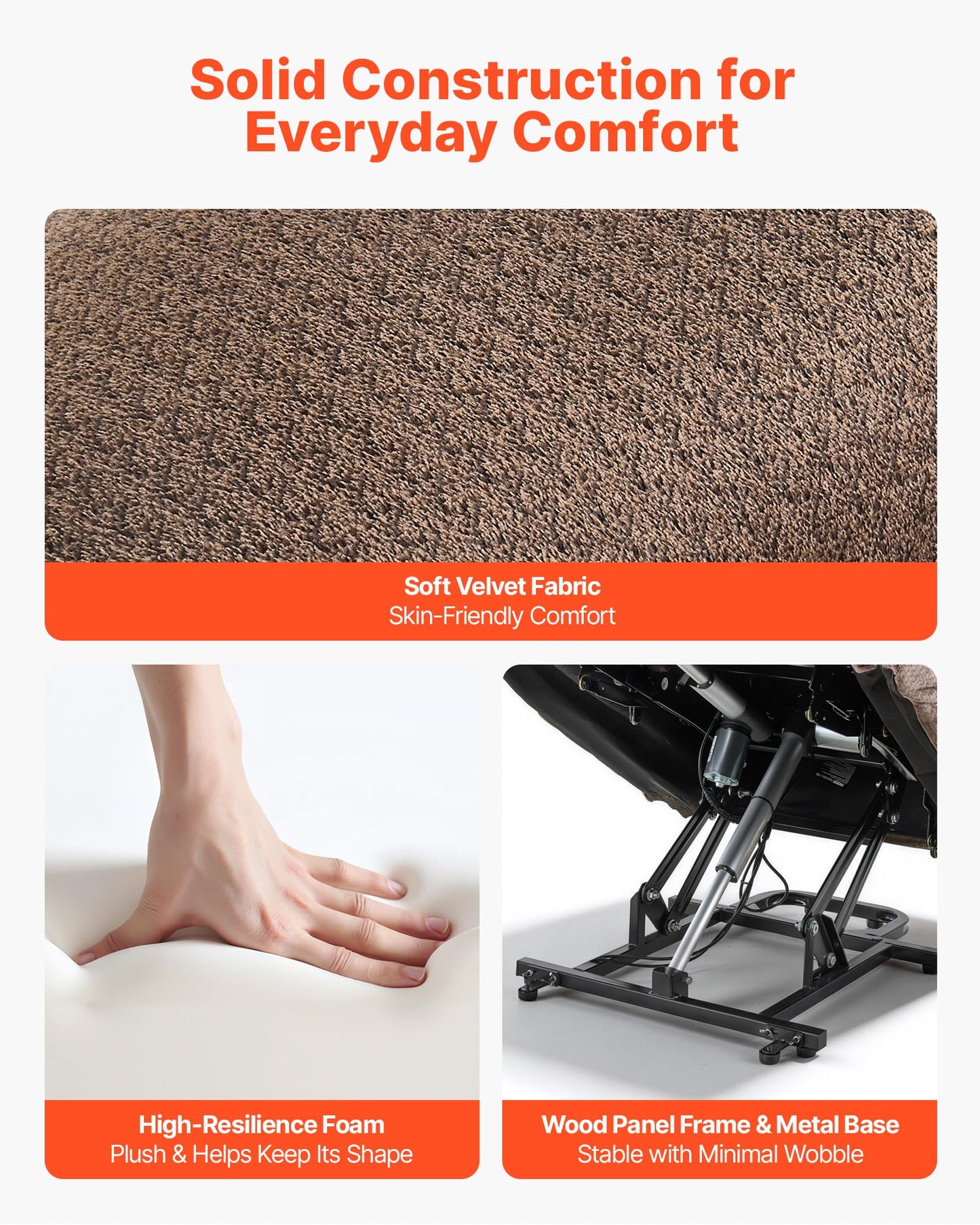 VEVOR Large Power Lift Recliner Chair, Dual Motor Lift Chair with Heat and Massage for Elderly, Position Adjustable with Side and Front Pockets, Cup Holders, Velvet Fabric, Brown