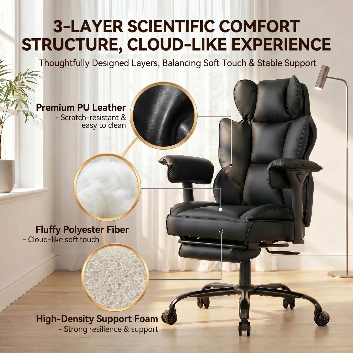 ATMILD Big and Tall Gaming Office Chair 400lbs - Heavy Duty Ergonomic Computer Desk Chair with Footrest, Adjustable Armrests, High Back PU Leather with Racing Style (Black)