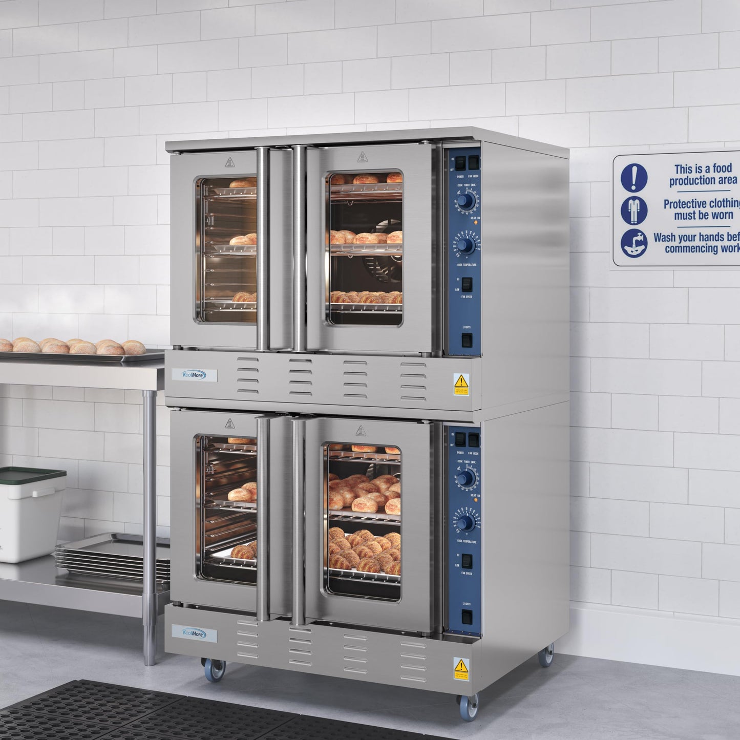 KoolMore 38 in. Full-Size Double Commercial Natural Gas Convection Oven 108,000 BTU With Stacking Kit in Stainless-Steel (KM-DCCO54-NG)
