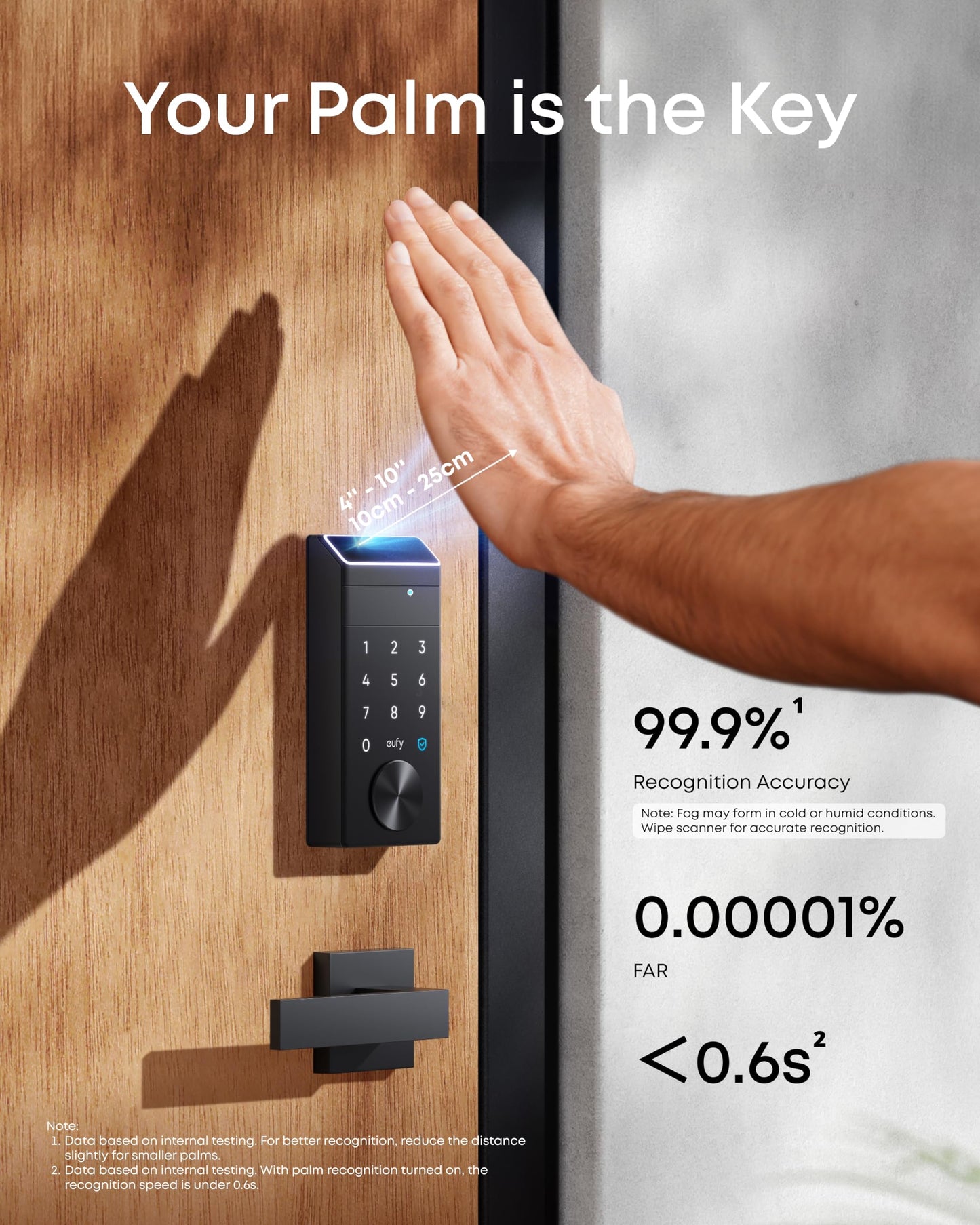 eufy Security Smart Lock FamiLock E34 with Palm Vein Recognition, Keyless Entry Door Lock for Front Door, Wi-Fi Keypad Deadbolt, ANSI/BHMA Grade 1, Auto Lock, IP65 Waterproof, No Monthly Fee