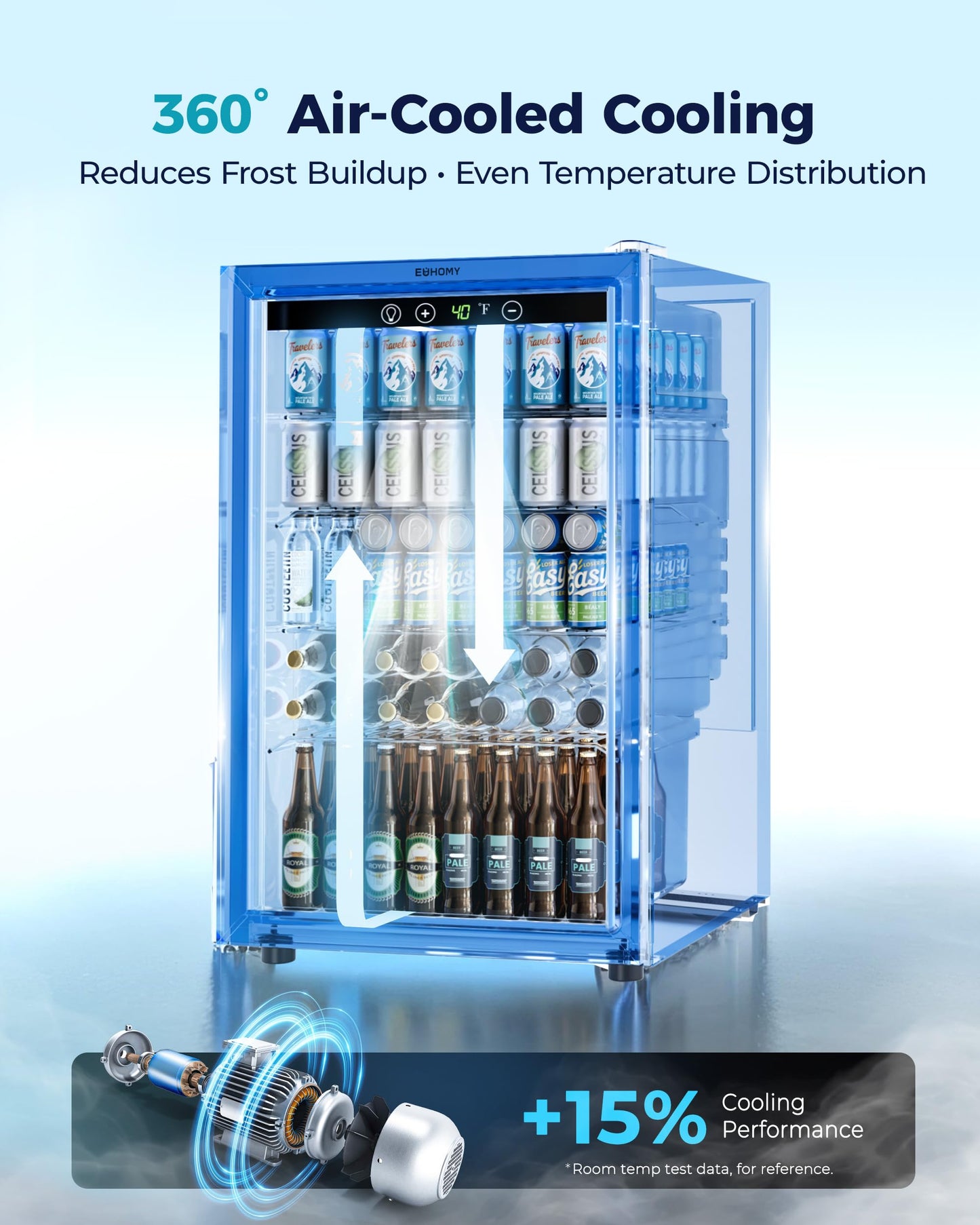 EUHOMY 4.5 Cu.ft Beverage Refrigerator and Cooler, 145 Can Mini fridge with Glass Door for Soda Beer Wine, Small Drink Dispenser with Digital Adjustable Thermostat for Home Office Bar