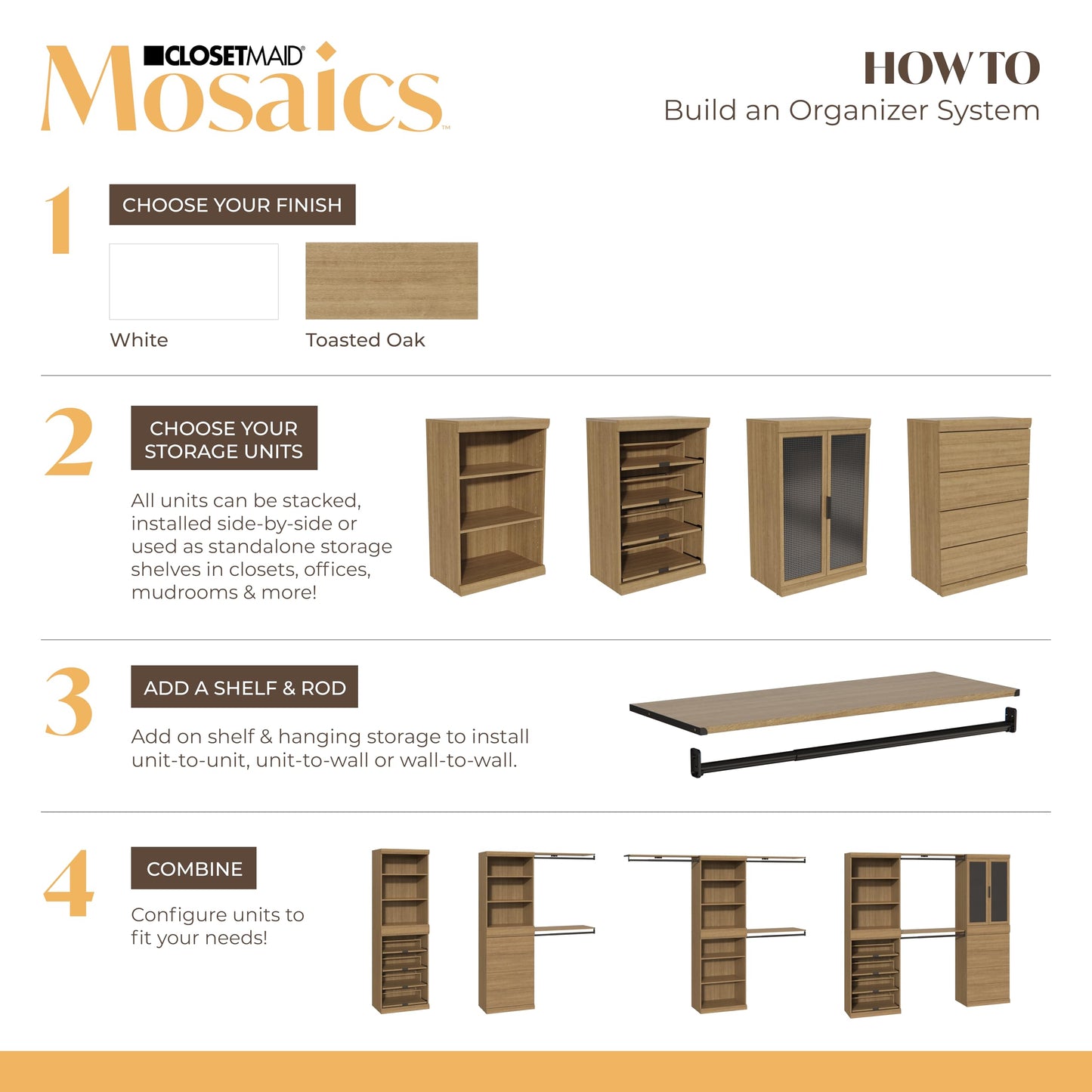 ClosetMaid Mosaics 3 Shelf & Door Storage Cabinet, Stackable, Customizable Closet System, 25.5" W, Toasted Oak