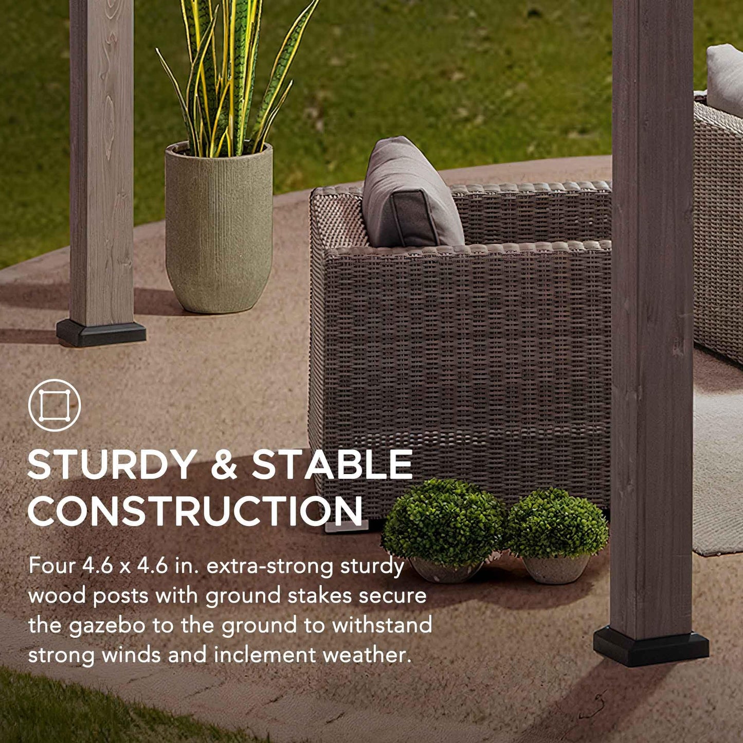 SUNJOY 13 x 15 ft. Wood Gazebo, Outdoor Patio Cedar Framed Wooden Hardtop Gazebo with 2-Tier Metal Roof, Suitable for Patios, Lawn and Backyard, Matte Black Roof + Gray Wood Frame