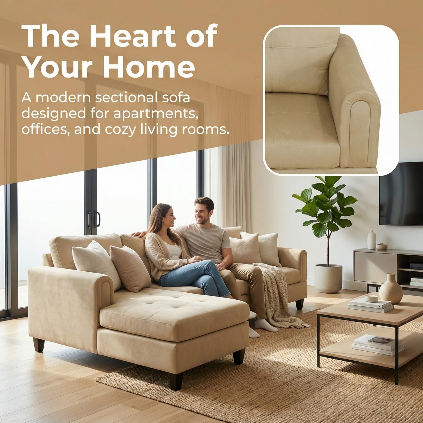 NicBex Comfy Couches for Living Room, 2-Piece 97" L-Shaped Sectional Couch with Movable Chaise, Modern Sofa Living Room Set for Apartment, Office & Bedroom, Beige