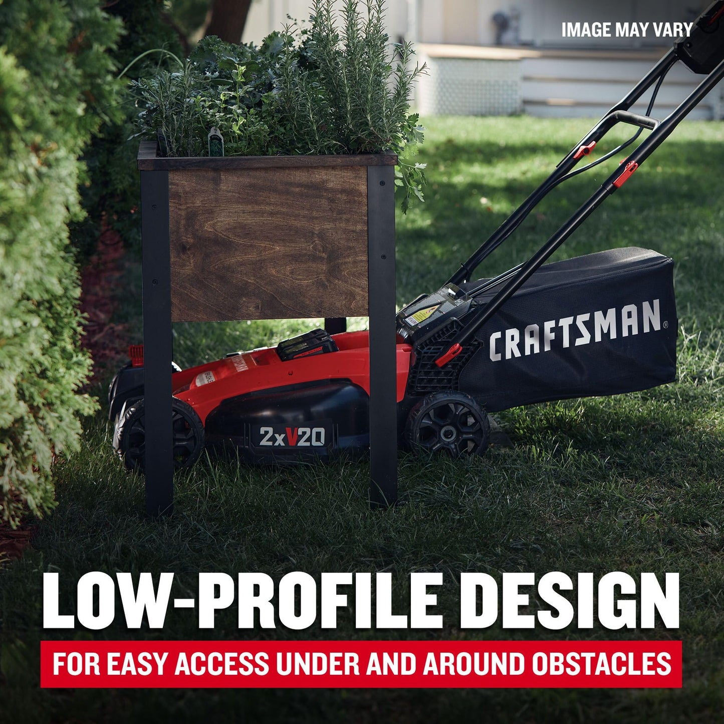CRAFTSMAN V20 20 in Lawn Mower, 2 x 5Ah Batteries and 2 Chargers Included, High Effeciency Brushless Motor, Push Mower, Up to 50 Min of Runtime, Lightweight, Grass Bag, Low Profile (CMCMW220P2)