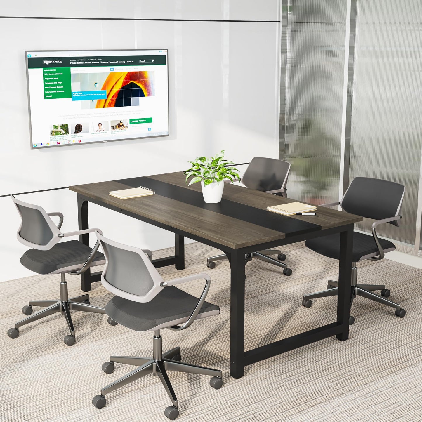 Tribesigns Modern Computer Desk, 63 x 31.5 inch Large Office Desk Computer Table Study Writing Desk Workstation for Home Office, Grey/Black