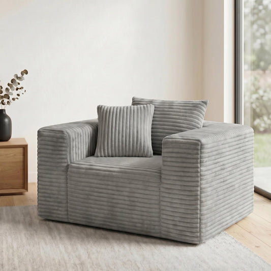 Trygoal Boneless Single Sofa Chair for Adult, Corduroy Cloud Lounge Chair with 2 Pillows & Wide Armrests, High-Density Foam Reading Couches for Living Room & Office, No Assembly Required, Light Gray