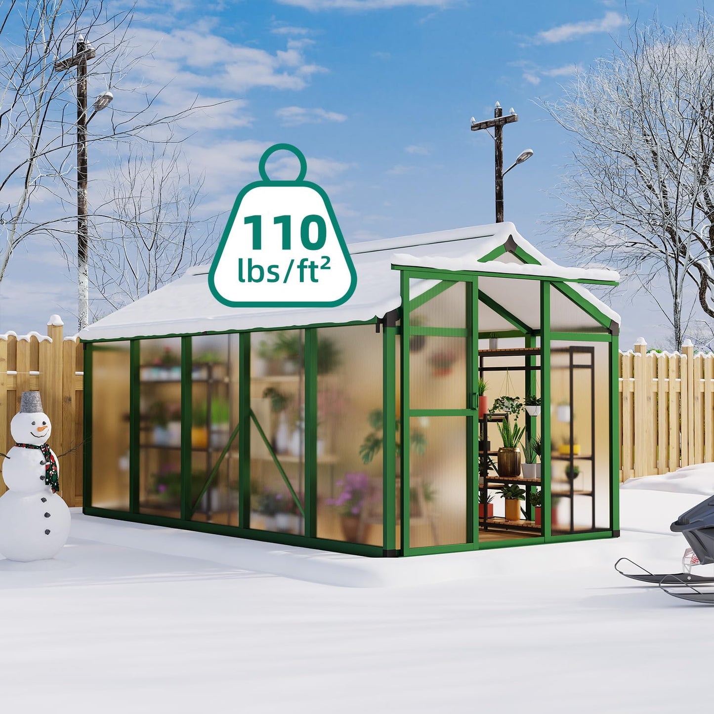 Garvee 6x10 ft Greenhouse - Aluminum Greenhouses for Outdoors, Large Polycarbonate Greenhouse with Roof Vent, Heavy Duty Walk-in Green Houses for Outside Garden, Backyard, Patio, Lawn, Easy Assembly