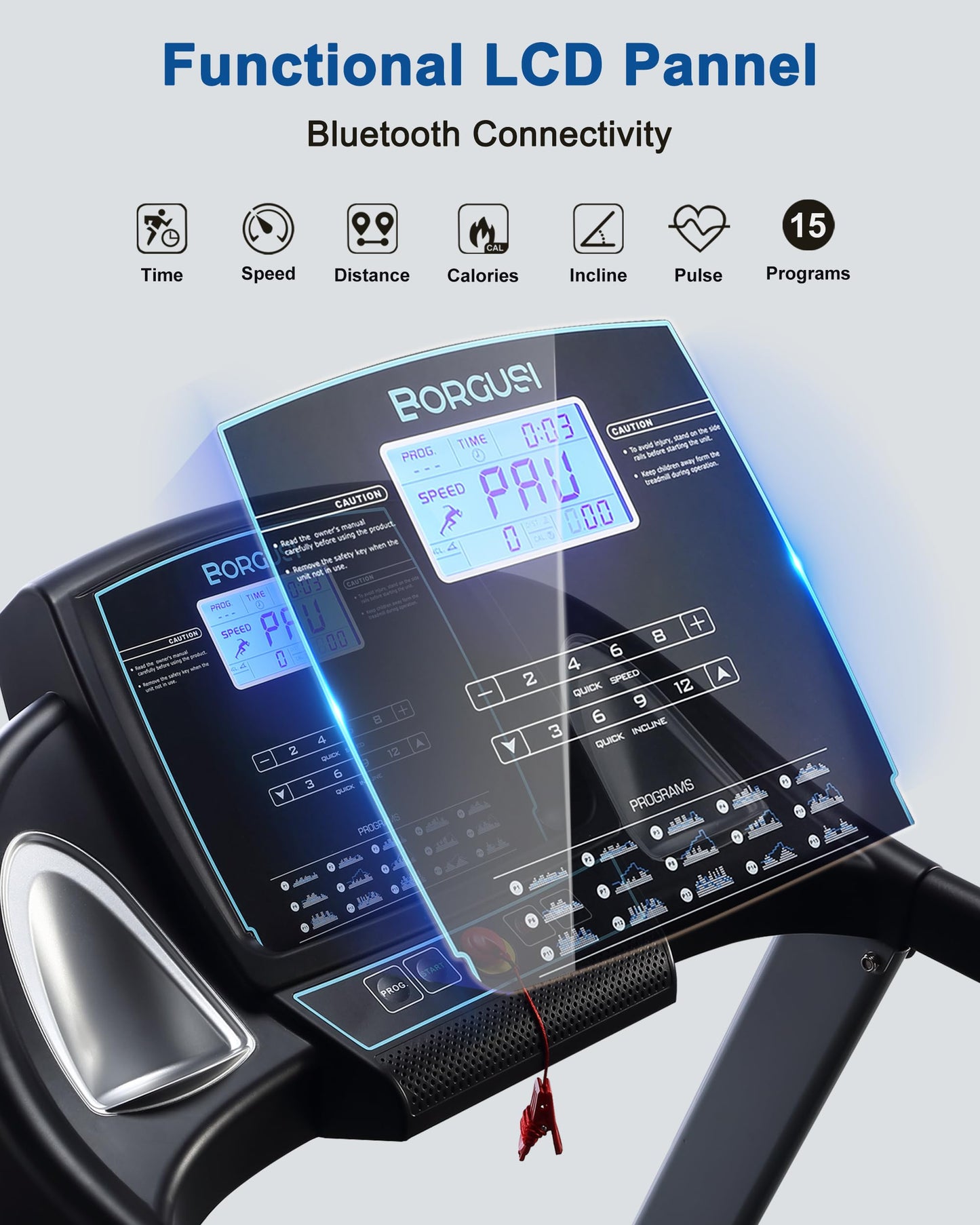 BORGUSI Treadmill with 15% Auto Incline - 350 LBS Capacity, 3.5HP Electric Folding Treadmill Up to 10MPH Speed, Running Machine with 20" Wide Tread Belt & LCD Display for Home Use