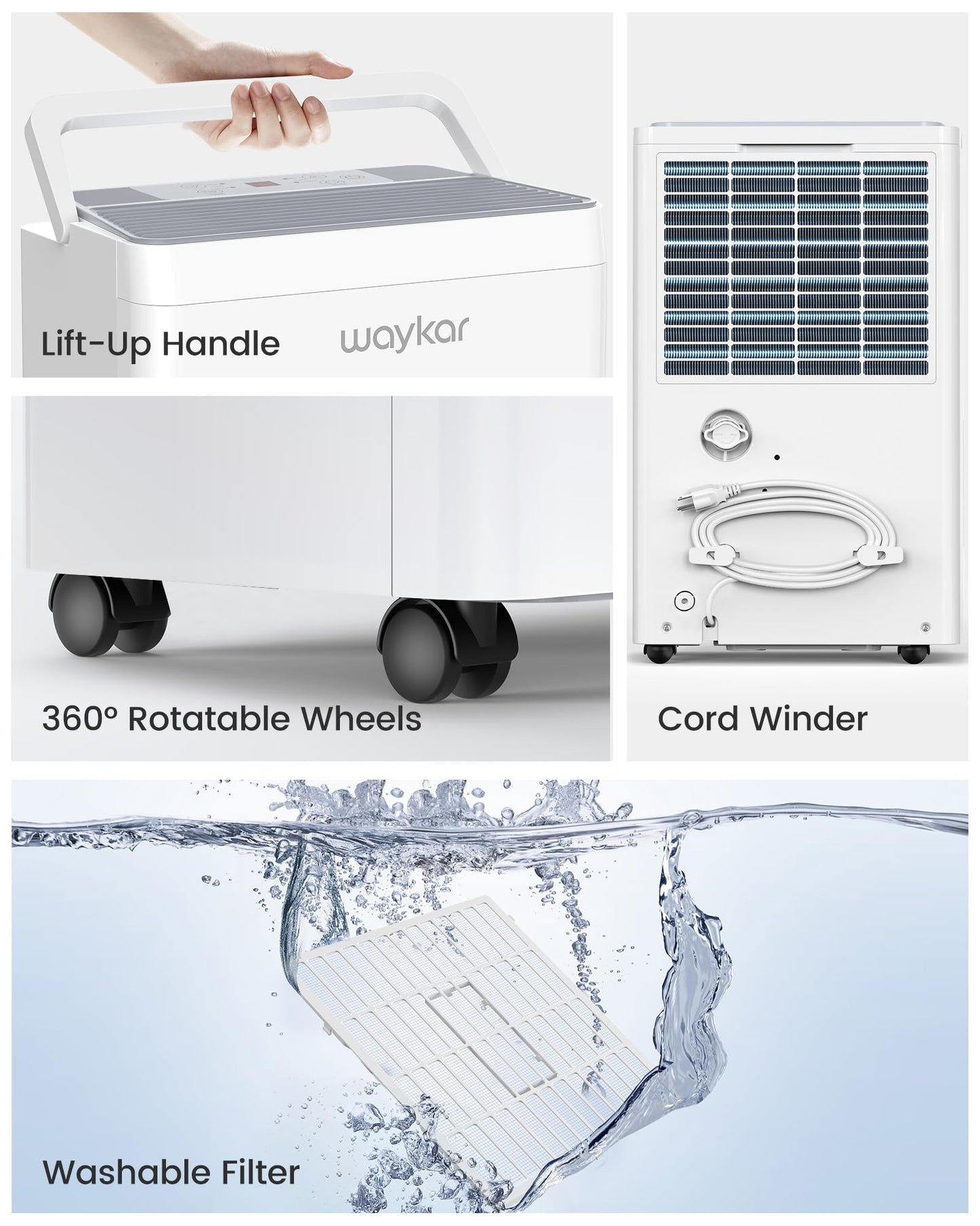 Waykar 150 Pint 2025 Energy Star Dehumidifier with Pump for Large Rooms up to 7,000 Sq. Ft. for Home, Basement, Commercial, Industrial, with Drain Hose & Tank, Auto Defrost, Smart Auto Comfort Mode