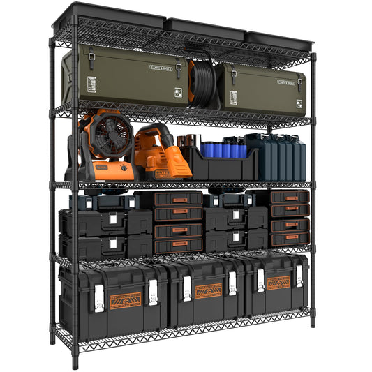 M MZG 3500LBS 59" W 5 Tiers Storage Shelves, Metal Shelving Wire Metal Shelving Unit Shelves for Storage Adjustable Garage Shelving for Pantry Kitchen Garage Black 17.7" D x 59.1" W x 70.4" H