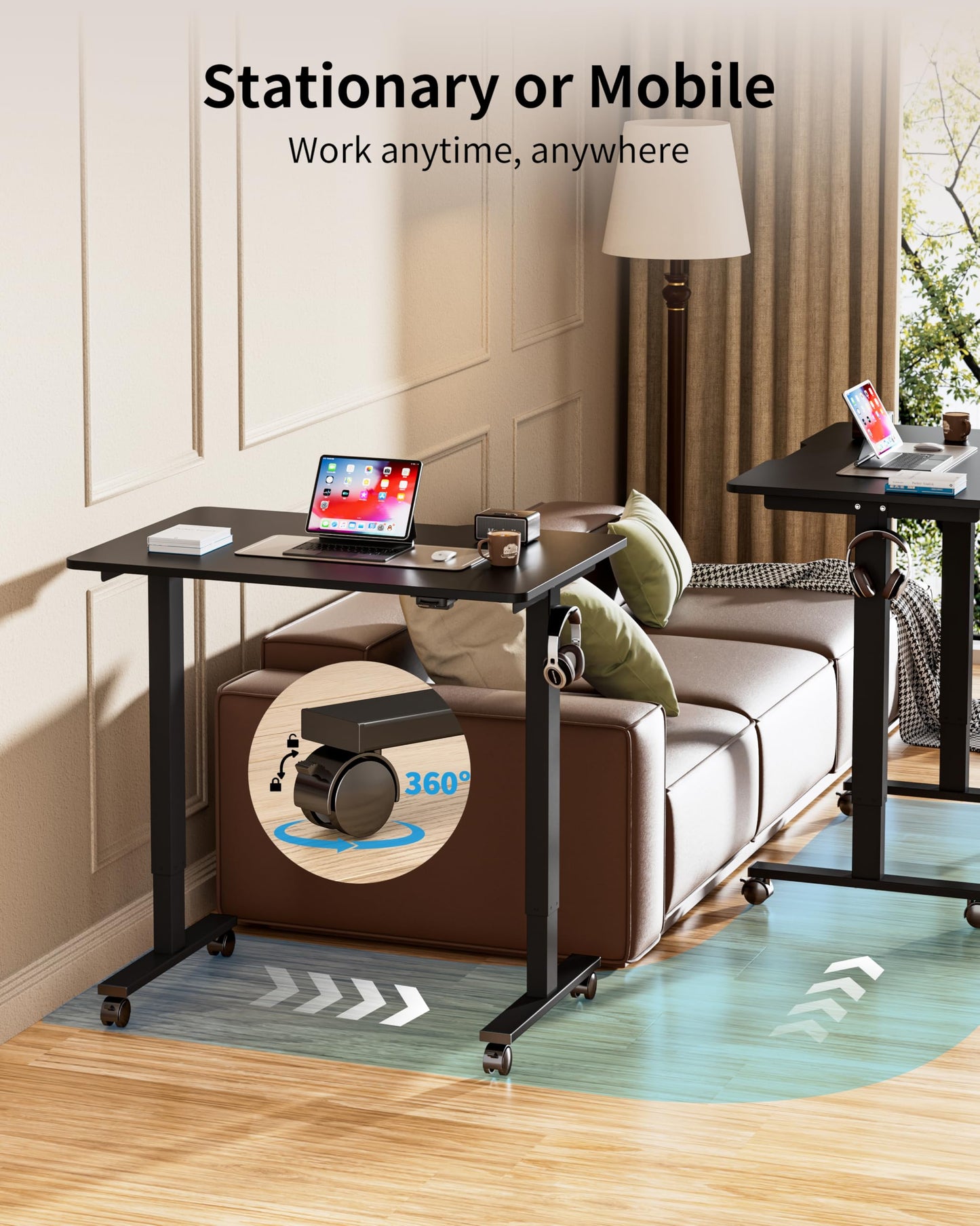 BIZUM 35.4" Small Electric Standing Desk Height Adjustable, Whole Piece Stand Up Computer Desk Work Study Writing Gaming Desks for Home Office Black