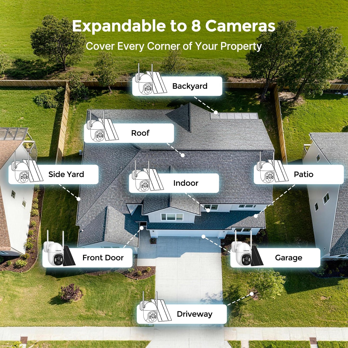 Lizhonto 4MP Solar Wireless Security Camera System with Touch Monitor, Outdoor Home Surveillance NVR Kit, 2 Cameras Expandable to 10CH, 64GB, Color Night Vision, Motion Detection, No Monthly Fee