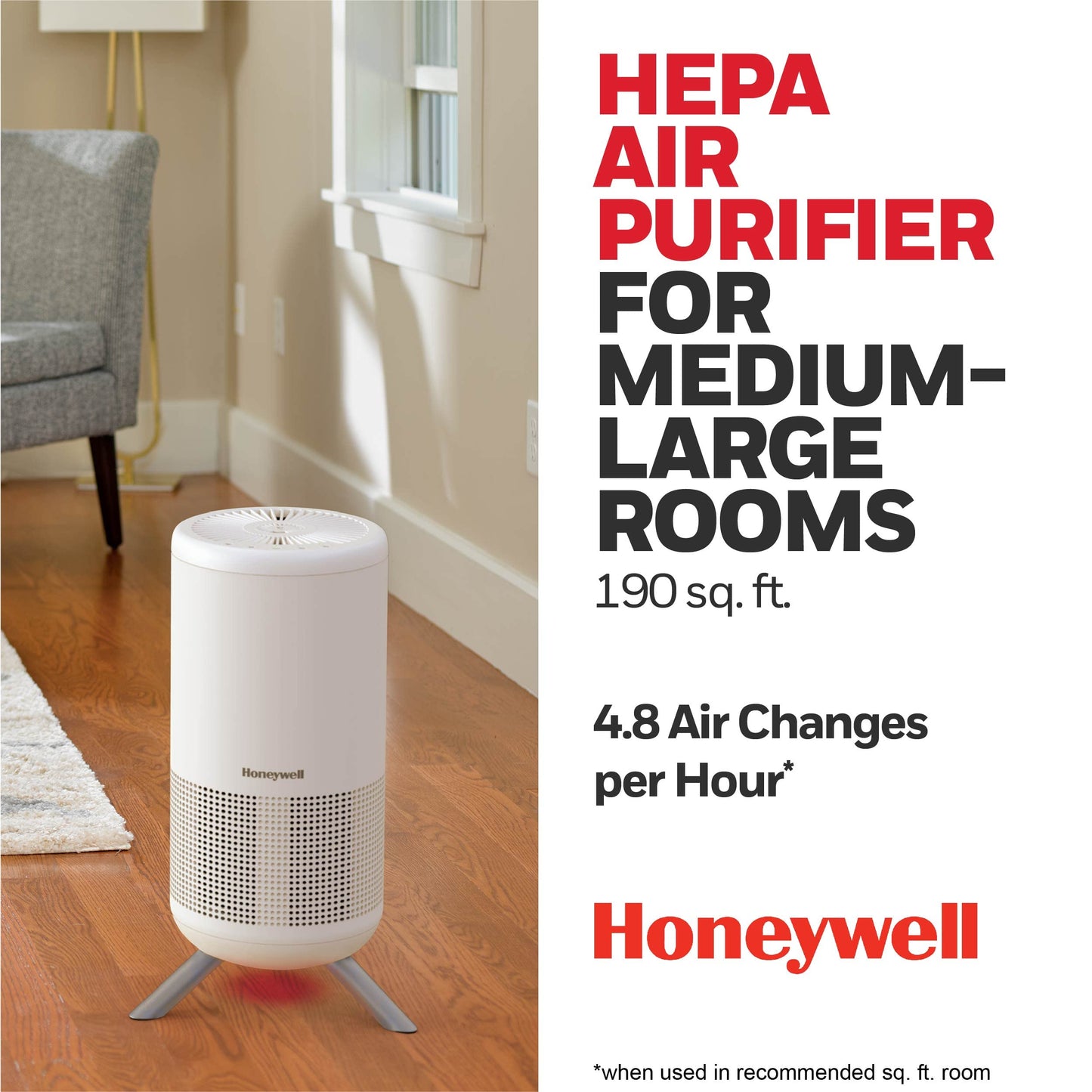 Honeywell HEPA Air Purifier for Home, 900 Ft² Rooms in 1 Hour, Designer Series, Auto Mode, UltraQuiet Tech, HEPA Filter Reduces Dust, Pollen, Pet Dander, Smoke, Odors, White, HPA830W