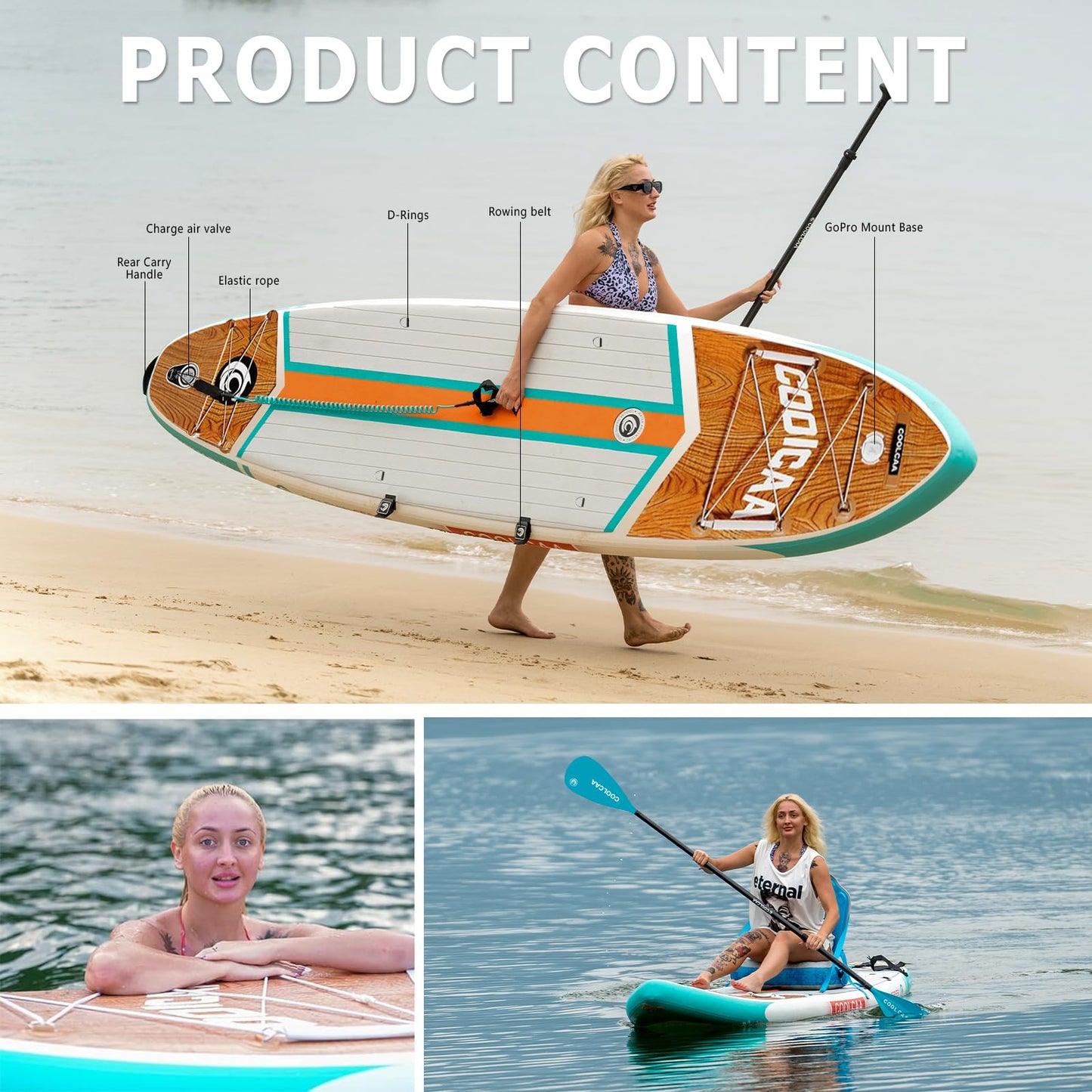 COOLCAA Dolphin Lite 11'8" Inflatable Stand-Up Paddle Board, 490Lbs Capacity SUP Board with 34'' Extra Wide, Fishing Paddleboard with Accessories & Bag for Adults Youth (Maple Marlin)