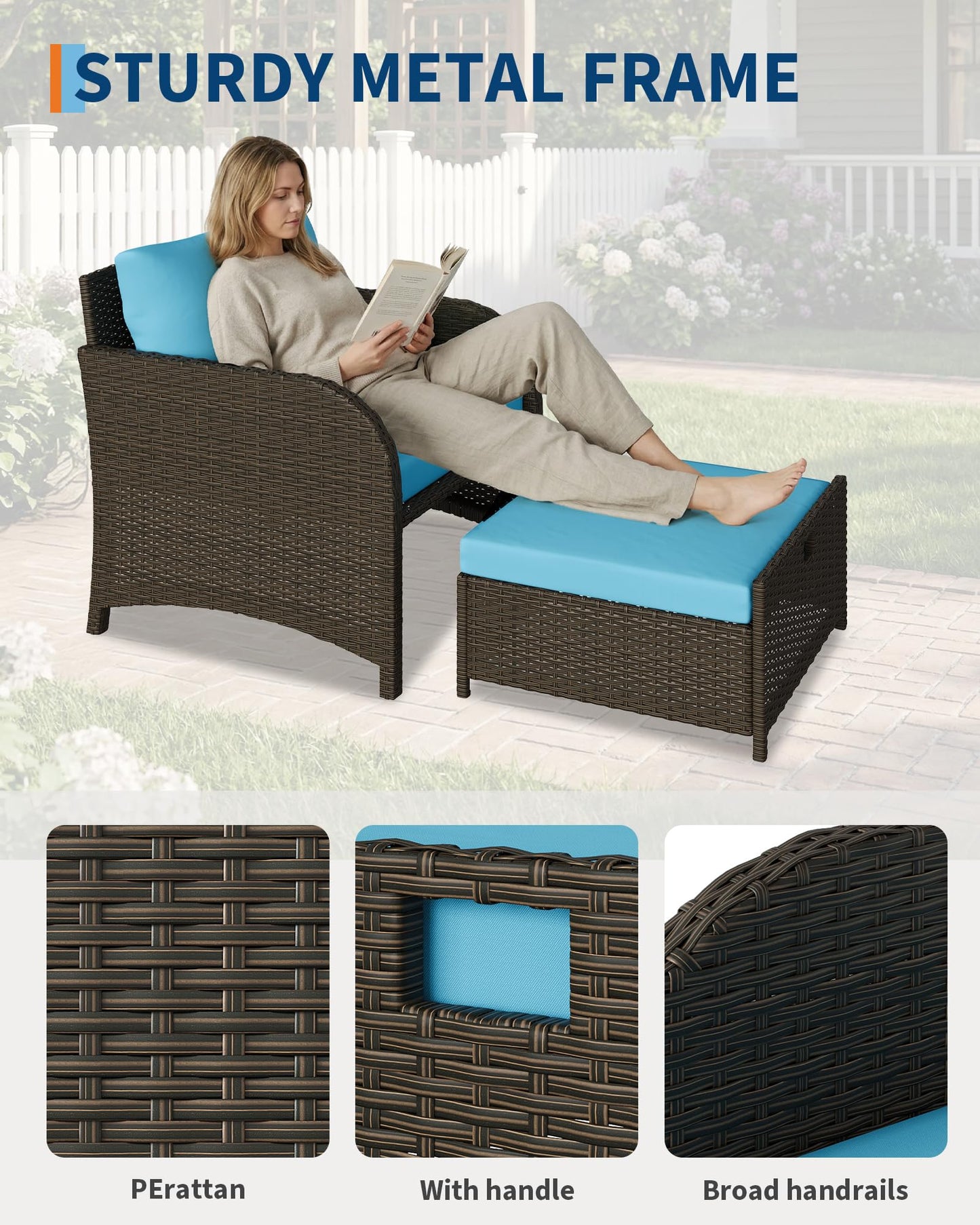 Garvee Patio Furniture Set, 5-Piece PE Rattan Wicker Outdoor Seating Set with Ottomans and Glass Tabletop, All-Weather Conversation Furniture for Garden Balcony