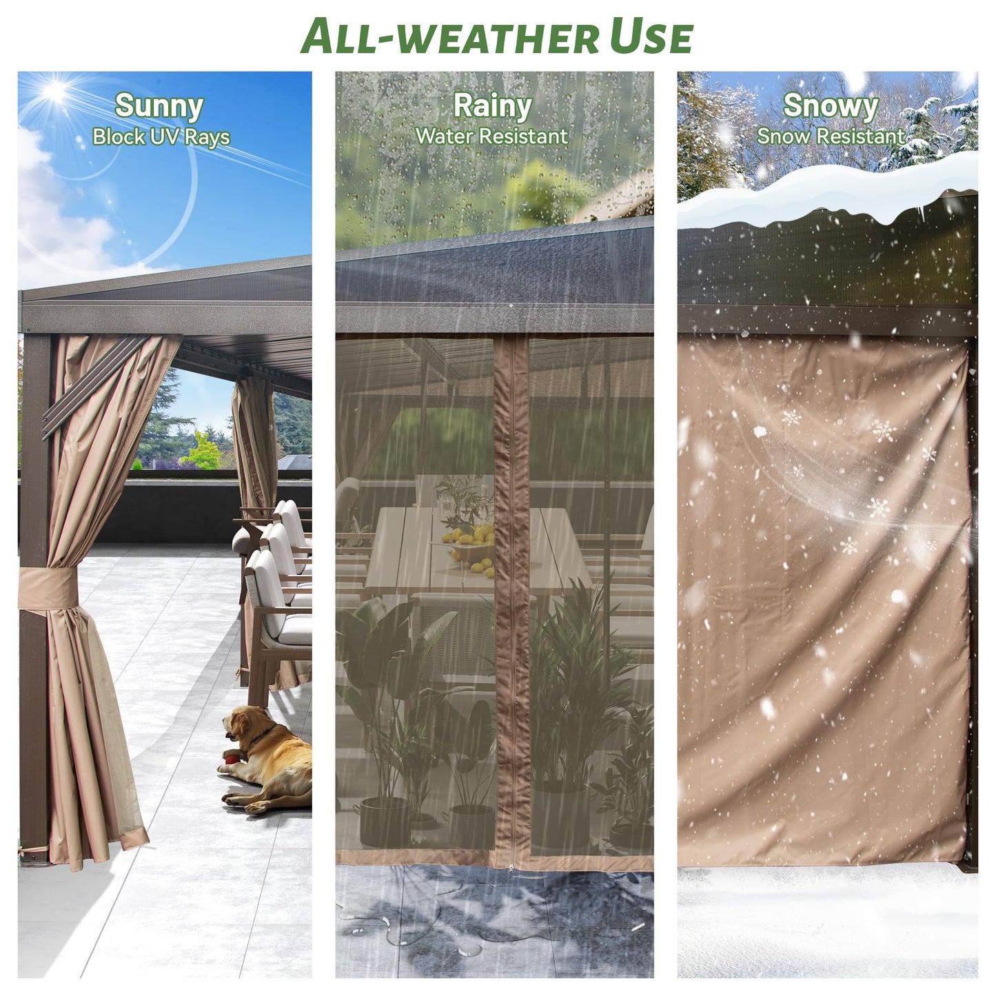 Domi 12x16FT Wall Mounted Gazebo Aluminum Frame, Lean to Gazebo Hardtop with Galvanized Steel Sloping Roof, Curtains and Netting for Patio Deck Backyard Lawn Party