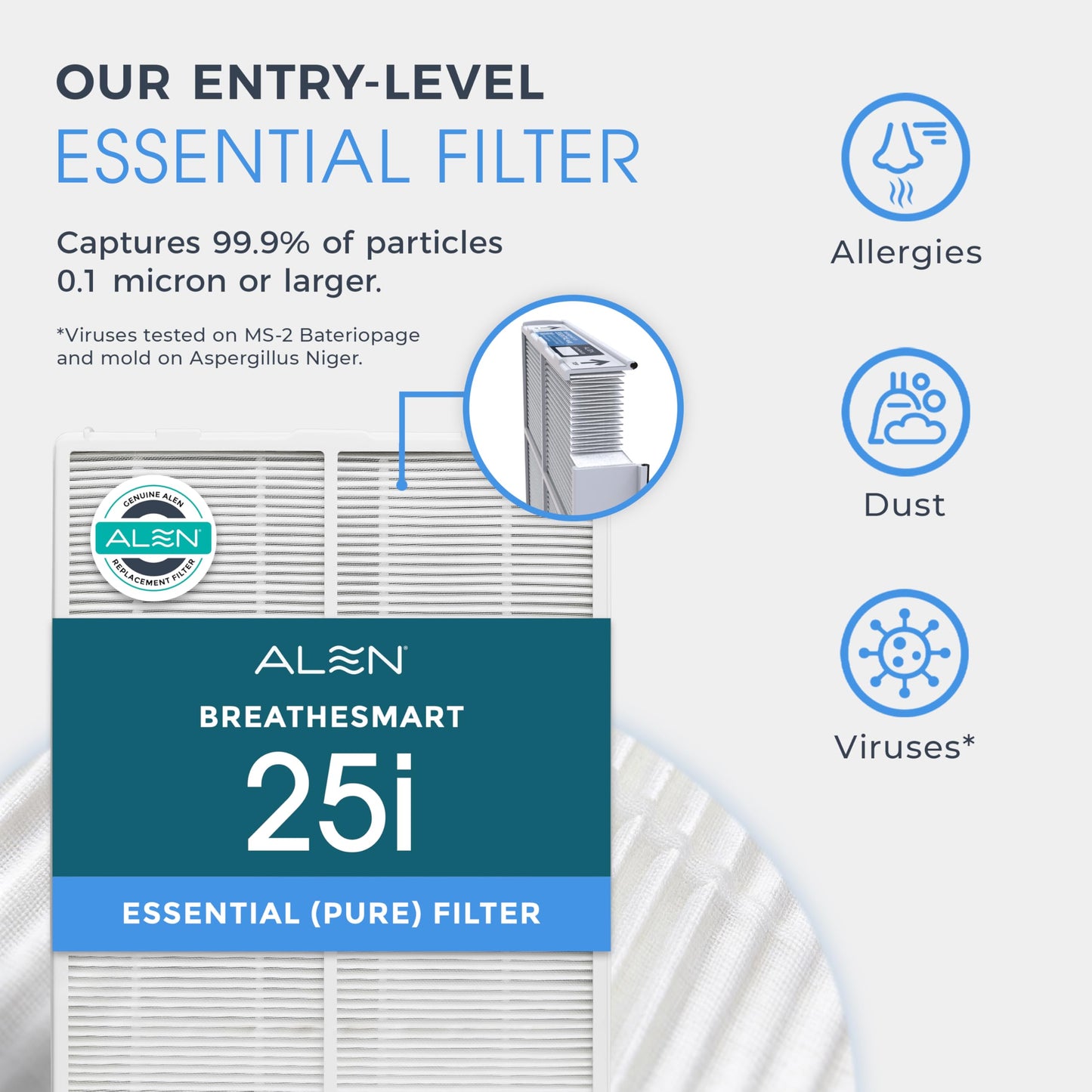 Alen Air Purifier BreatheSmart 25i HEPA with Essential Filter - 400 Sq. Ft. Perfect for Home and Kitchen, Apartment Essentials - Captures Allergens, Dust, Odor & Mold