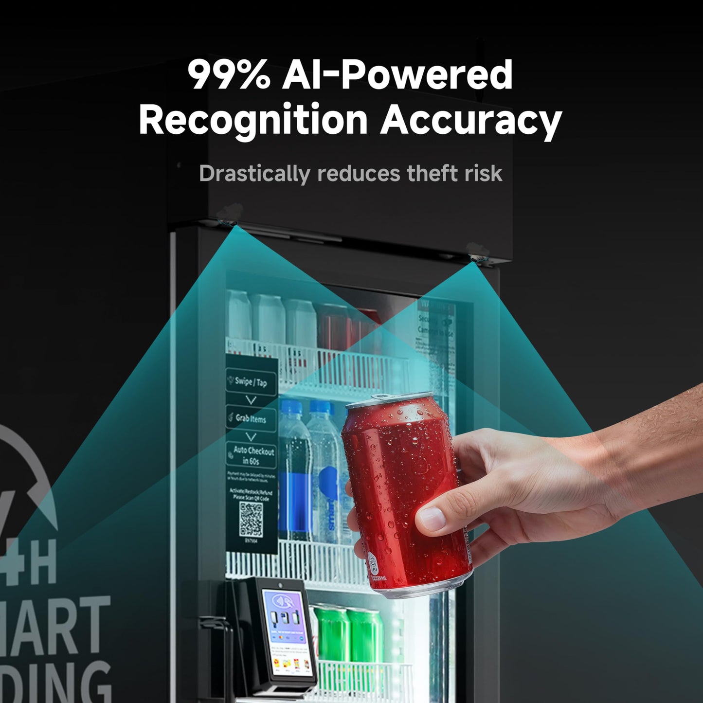 AI Vending Machine with Self-Checkout - DC360 Combo Refrigerated Vending for Fresh Food, Snacks & Cold Beverages - Real Time Inventory - Ideal for Office, School, Hospital, Gym (Black)