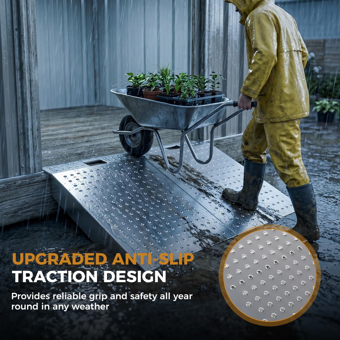 Heavy-Duty Shed Ramp for Riding Mower & Motorcycle, 1500lbs Aluminum Loading Ramp for Lawn Mower, ATV, Zero Turn, Snow Blower, Garden Cart, Anti-Slip Punch Plate Ramp for Shed Entrance, 1PC (2)