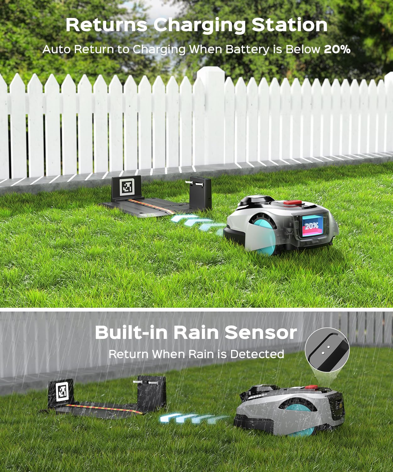 YARDCARE N1600 PRO Wireless Robot Lawn Mower, RTK+Vision Navigation, 0.4 Acre Coverage, APP Smart Control, Multi-Zone Mowing, Ordered Cutting Path, Smart Robot Lawn Mower for Yards