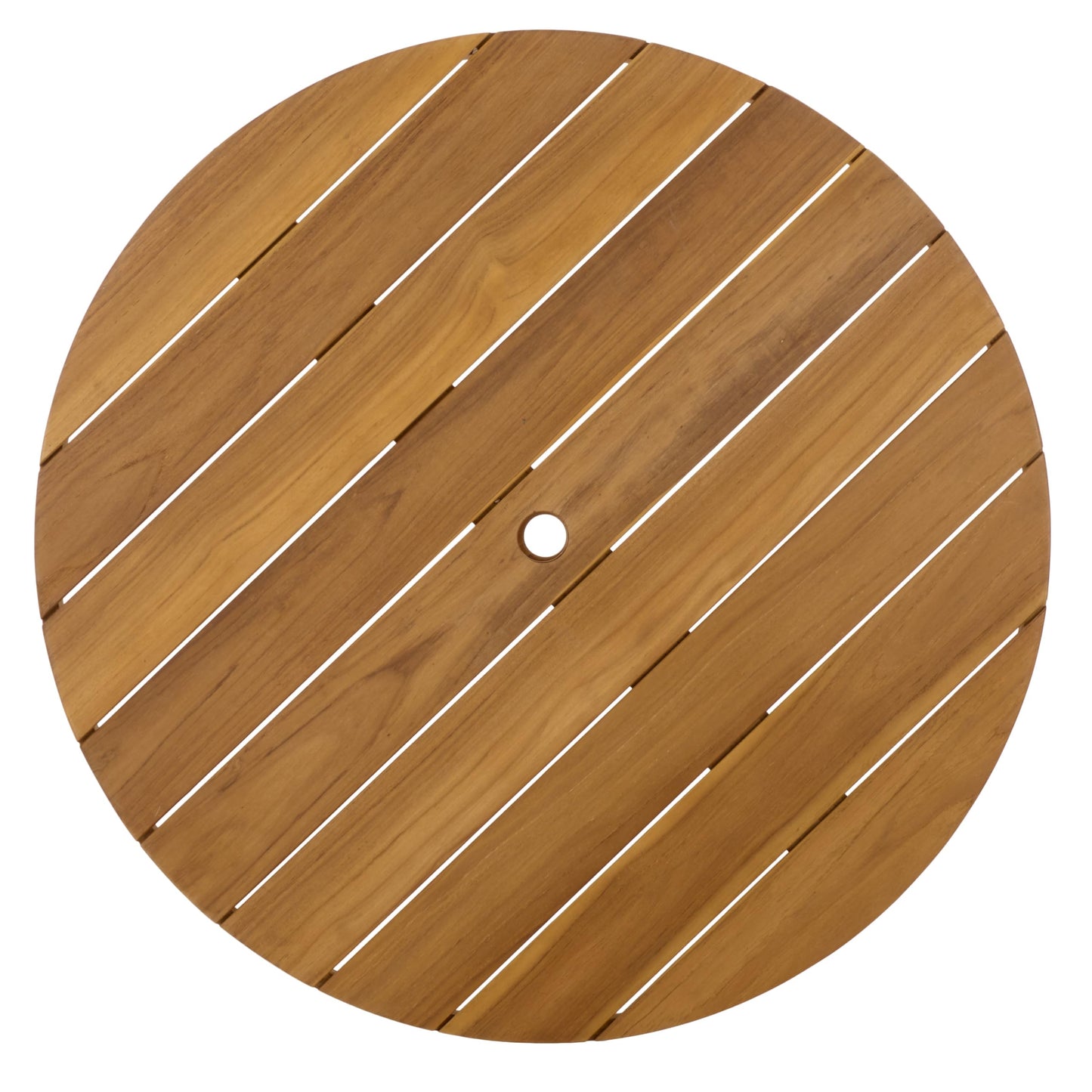 SAFAVIEH Couture Outdoor Patio Furniture Collection – Mayaguana Natural Teak Solid Wood Round Dining Table, Slatted Top with Umbrella Hole, Modern Outdoor Design (CPT1061A)