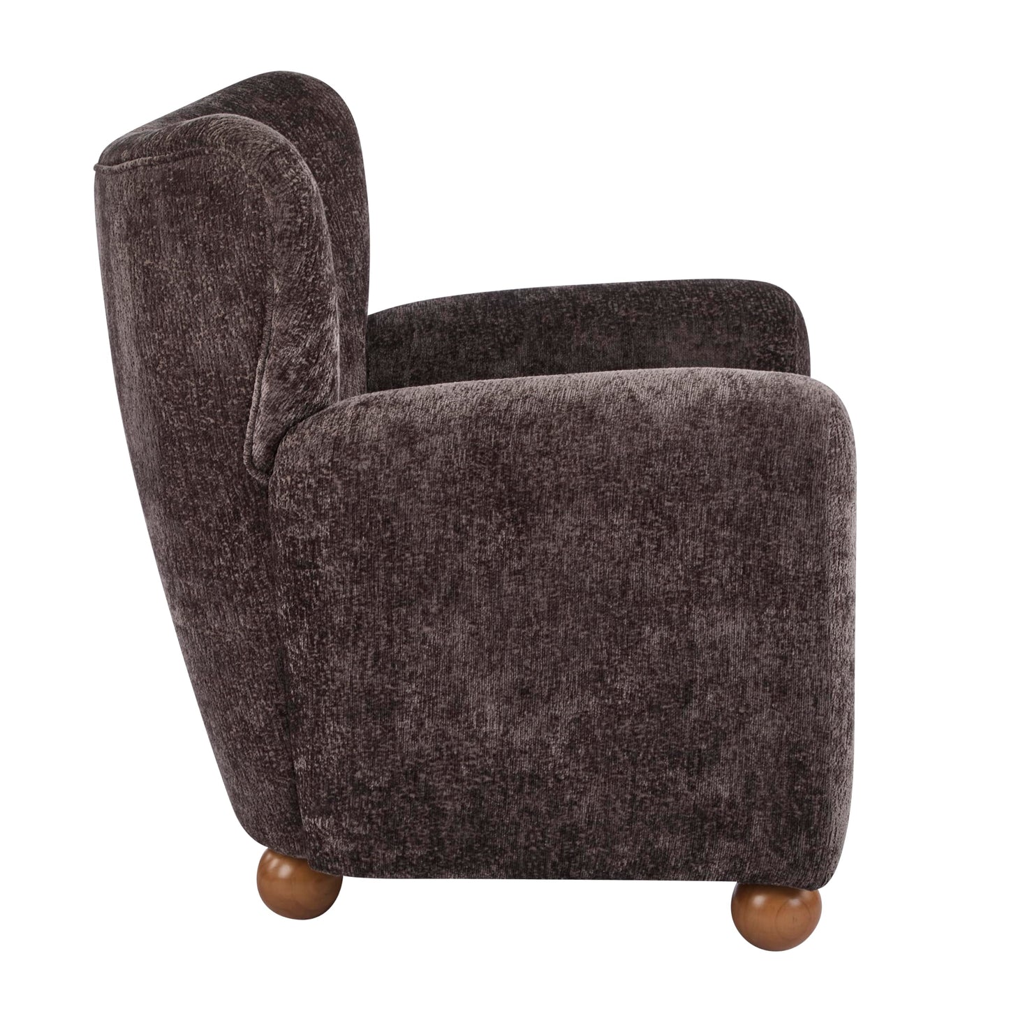 Christopher Knight Home Lindy Wingback Accent Chair, Upholstered Armchair with Rounded Wooden Legs, Curved Backrest Single Sofa, Soft Cushion Seating, Comfy Lounge Chair for Living Room, Dark Brown