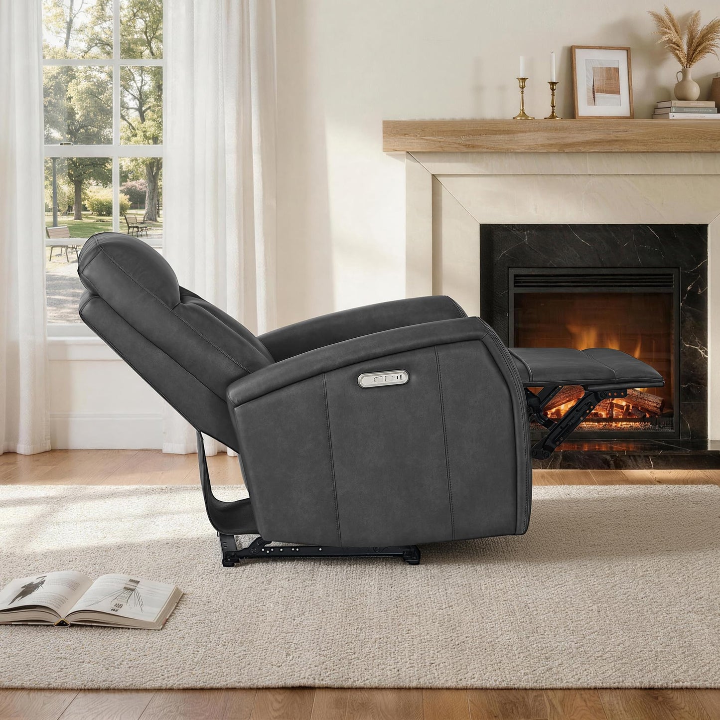 KISLOT Wall Hugger Power Recliner Chair with USB & Type-C Ports Faux Leather Recliner 135° Reclining Small Space Electric Sofa for RV Living Room Bedroom