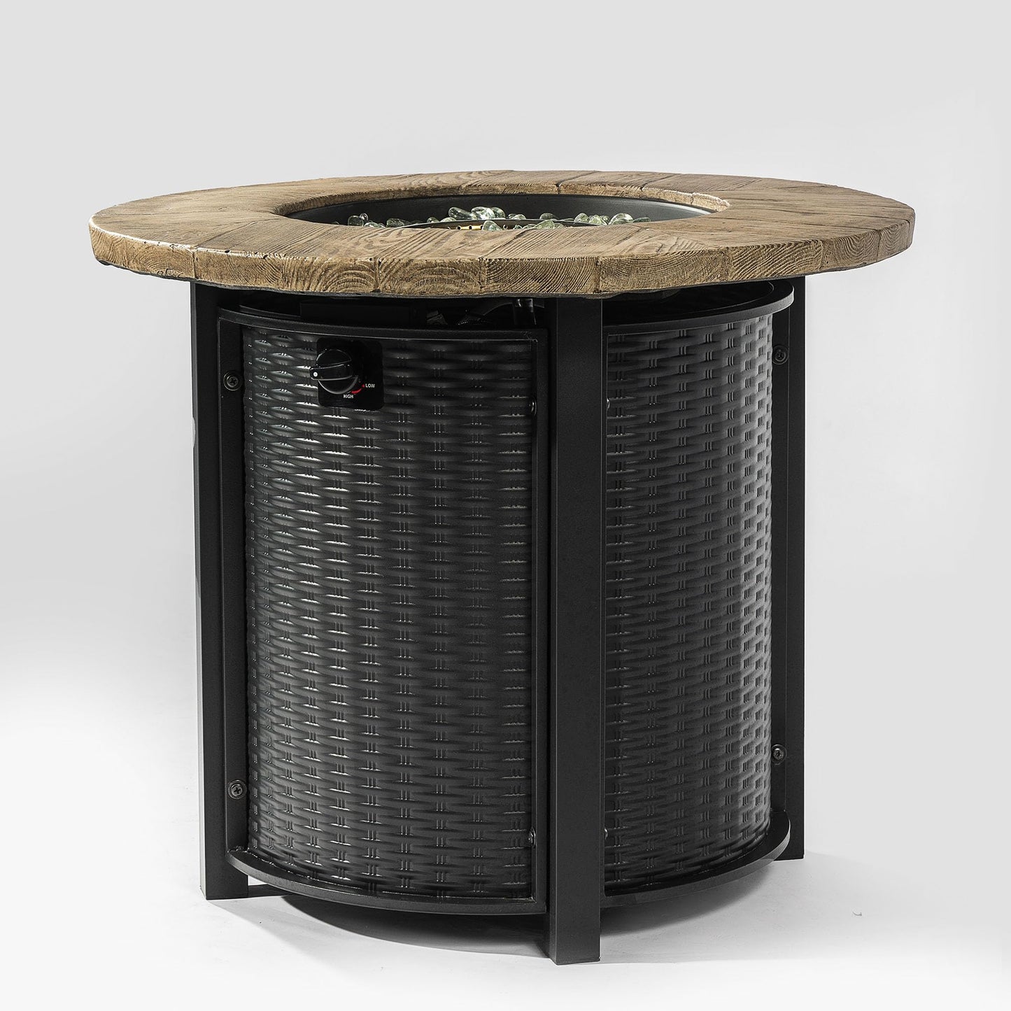 YOPTO 30inch Propane Round Fire Pit Table with 40000BTU and Stainless Steel Burner,Rattan Pattern Fireplace w/Piezo Electronic Lgniter & Rocks,Backyard Patio Garden Heater for Outdoor,Black