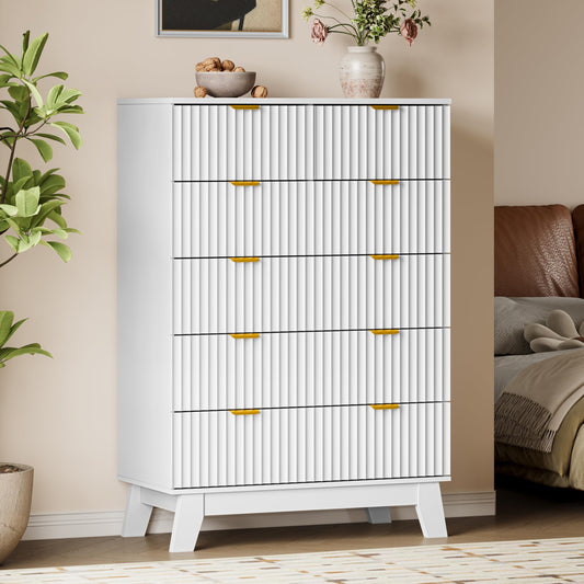 BORNOON 46" Tall Dresser for Bedroom, 6-Drawer Fluted Chest of Drawers, Modern Wood Highboy with Deep Storage, Metal Slides and Handles, Anti-Tip Kit, Vertical Clothes Organizer for Apartment, Nursery